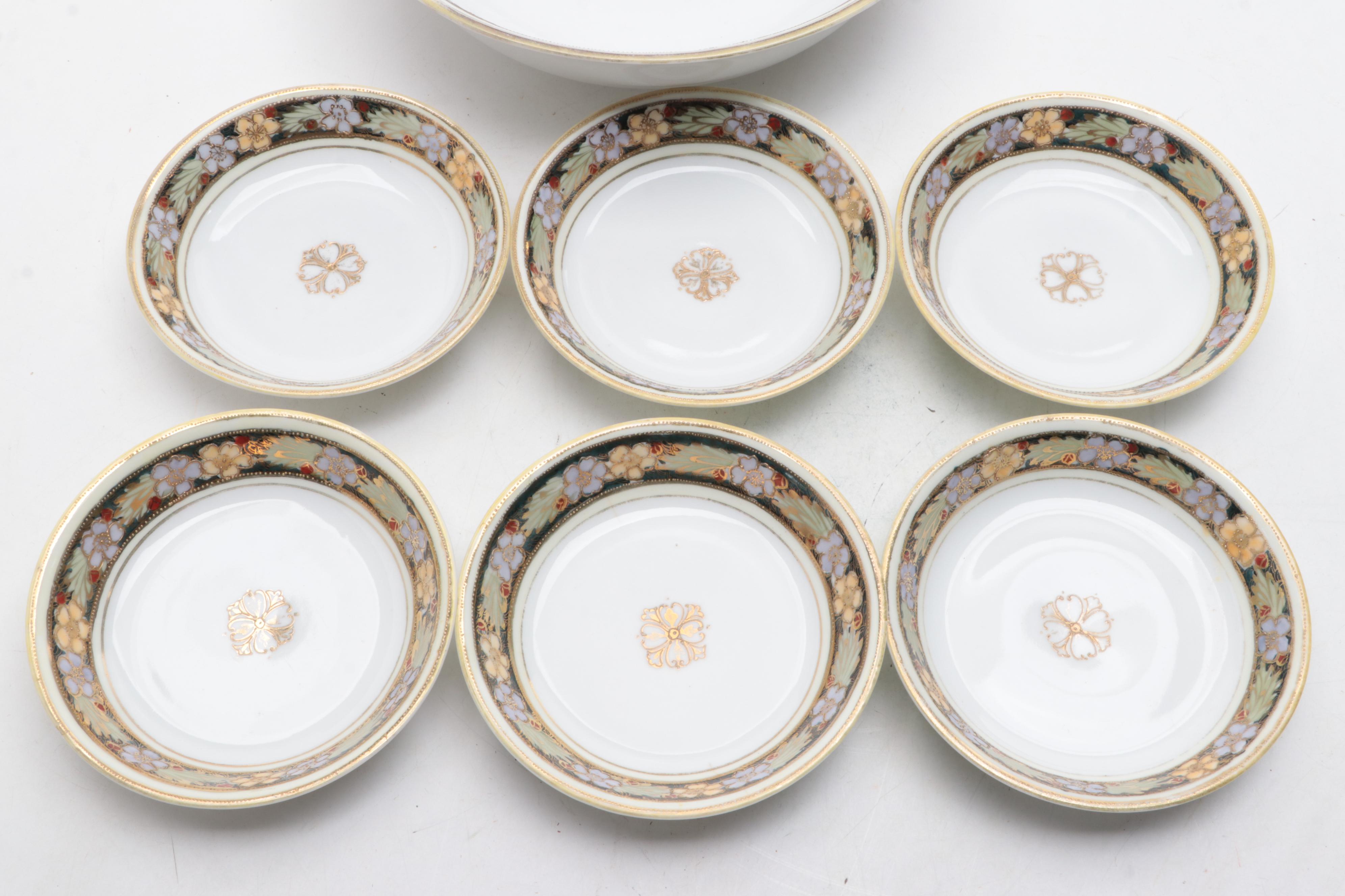 Nippon Berry Set with Chinese Plique-a-Jour Dish, Early to Mid-20th Century