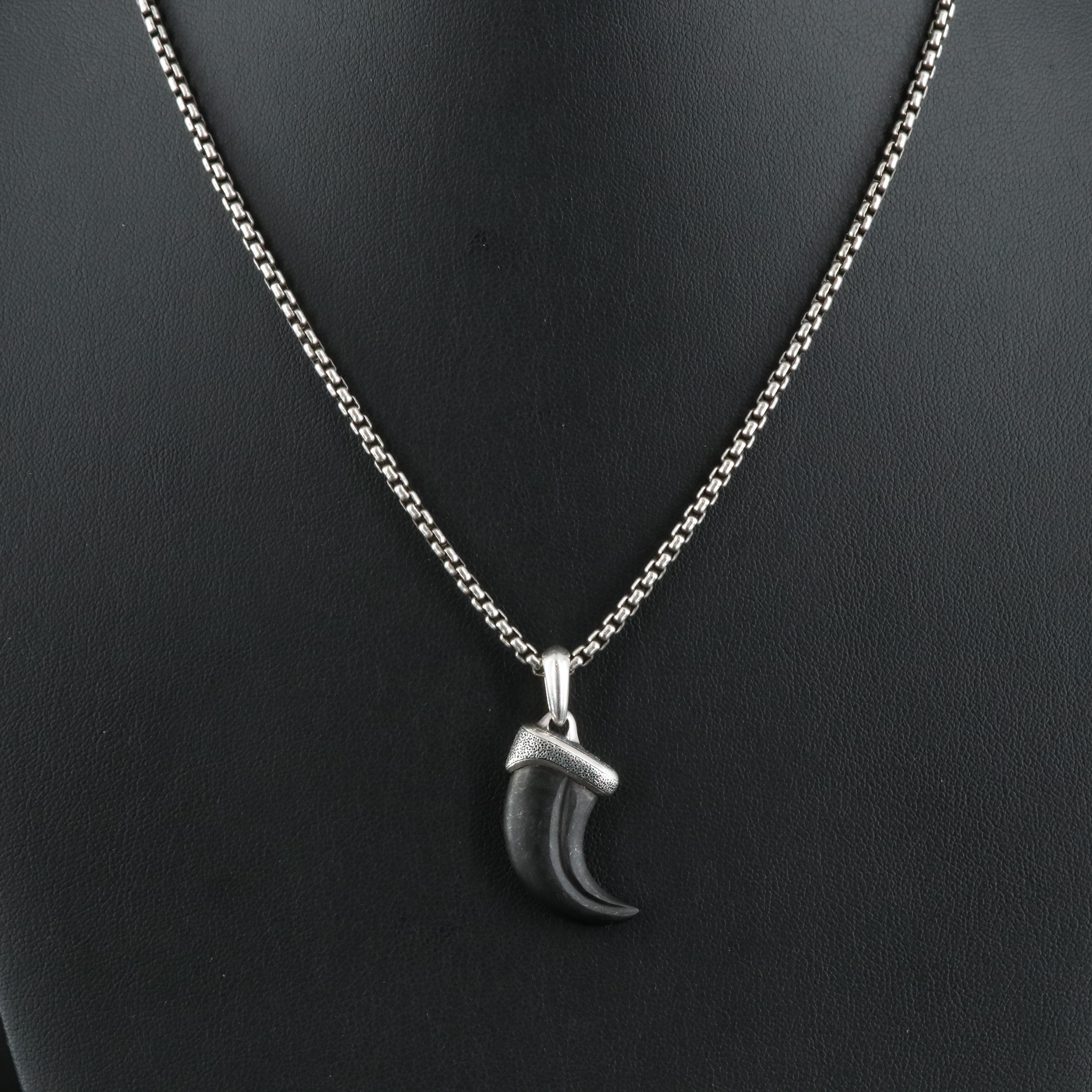 David Yurman "Petrvs" Sterling and Black Onyx Claw Amulet Necklace