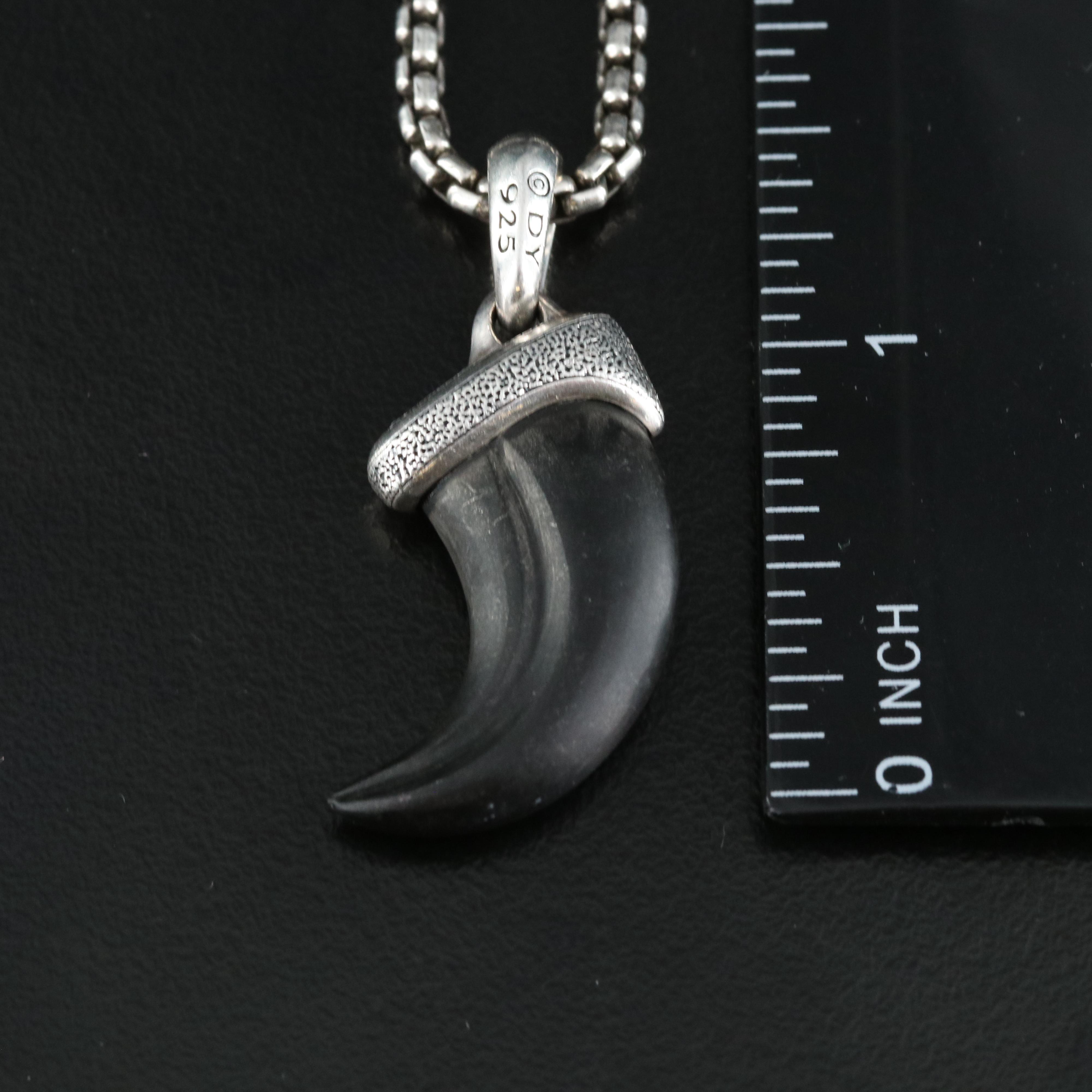 David Yurman "Petrvs" Sterling and Black Onyx Claw Amulet Necklace