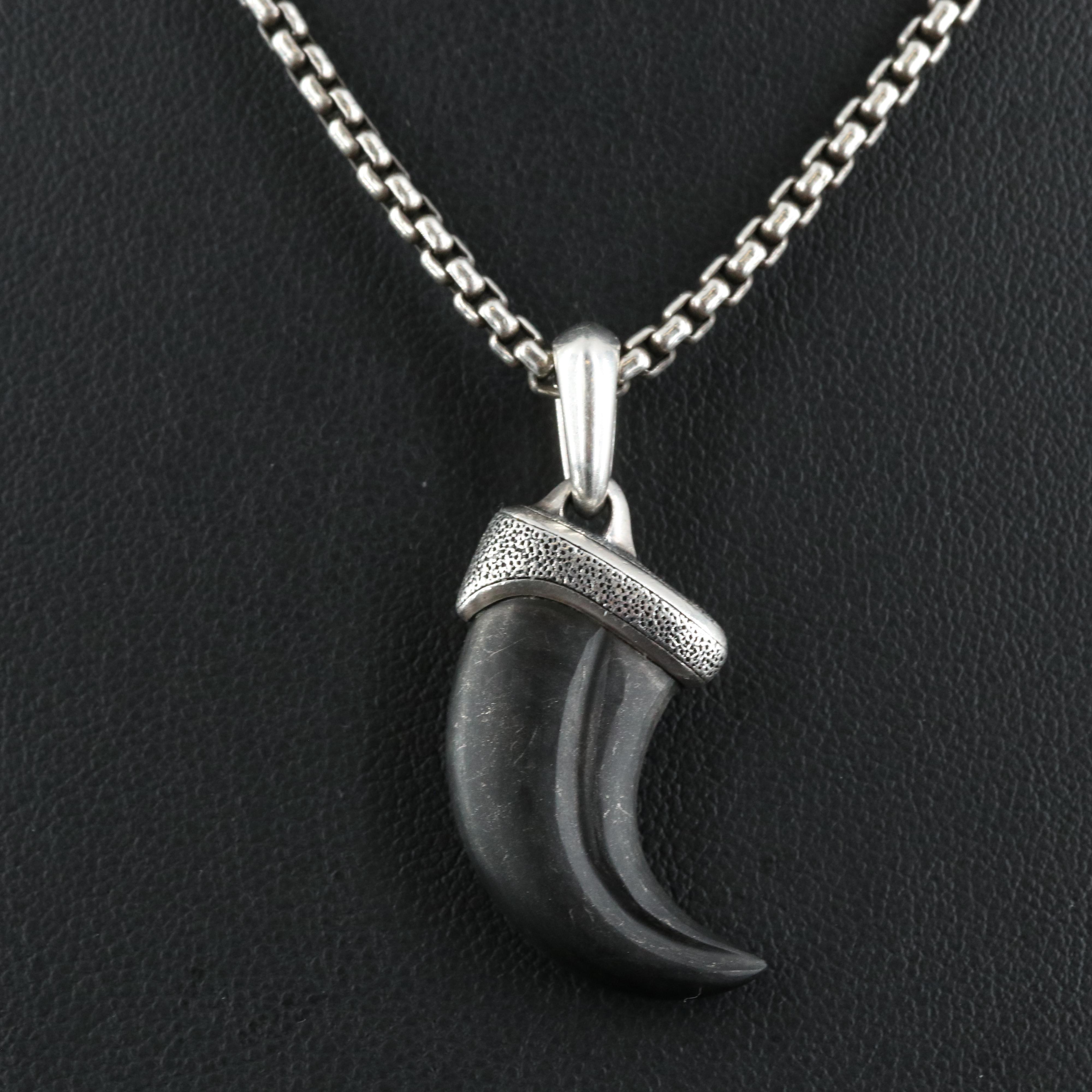 David Yurman "Petrvs" Sterling and Black Onyx Claw Amulet Necklace