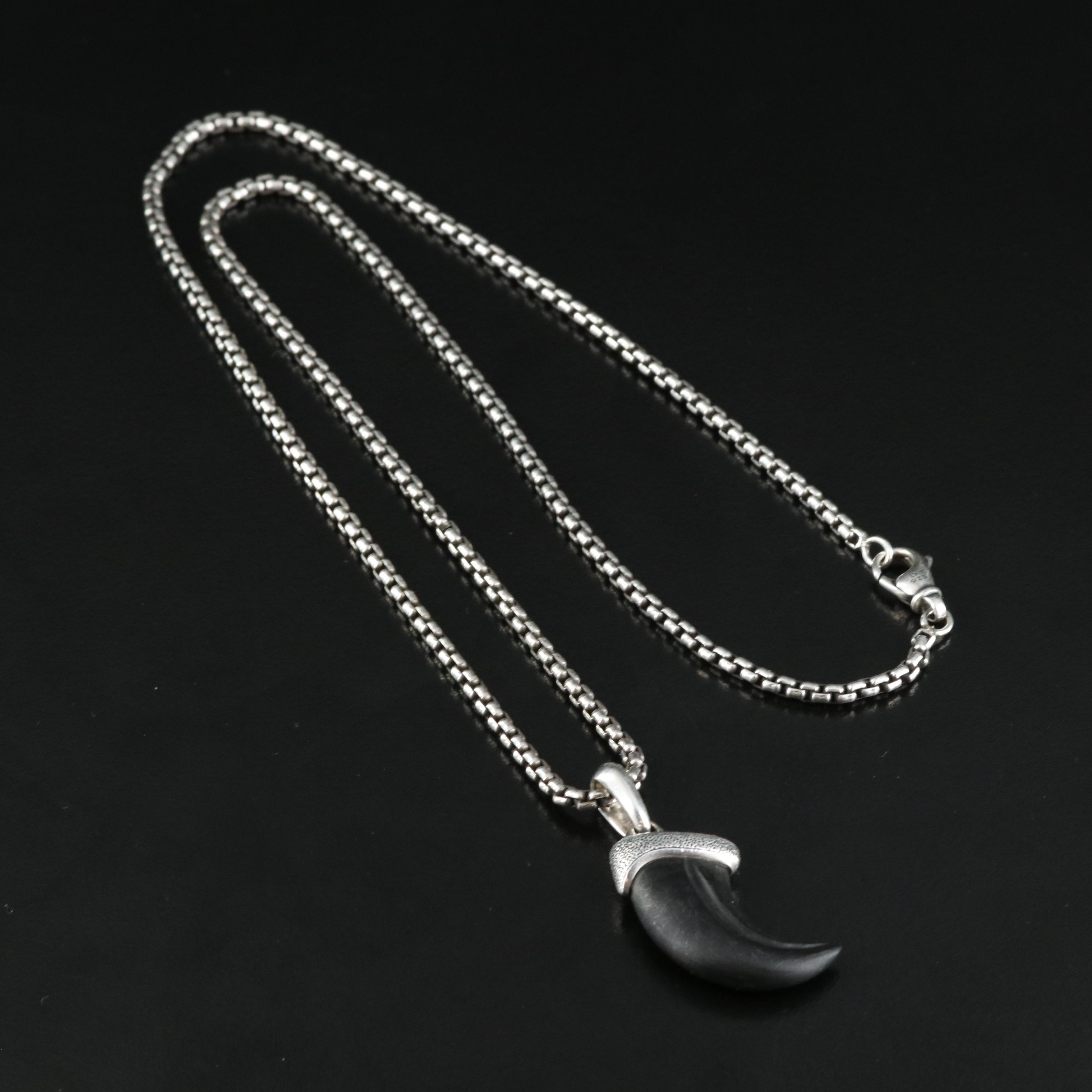 David Yurman "Petrvs" Sterling and Black Onyx Claw Amulet Necklace