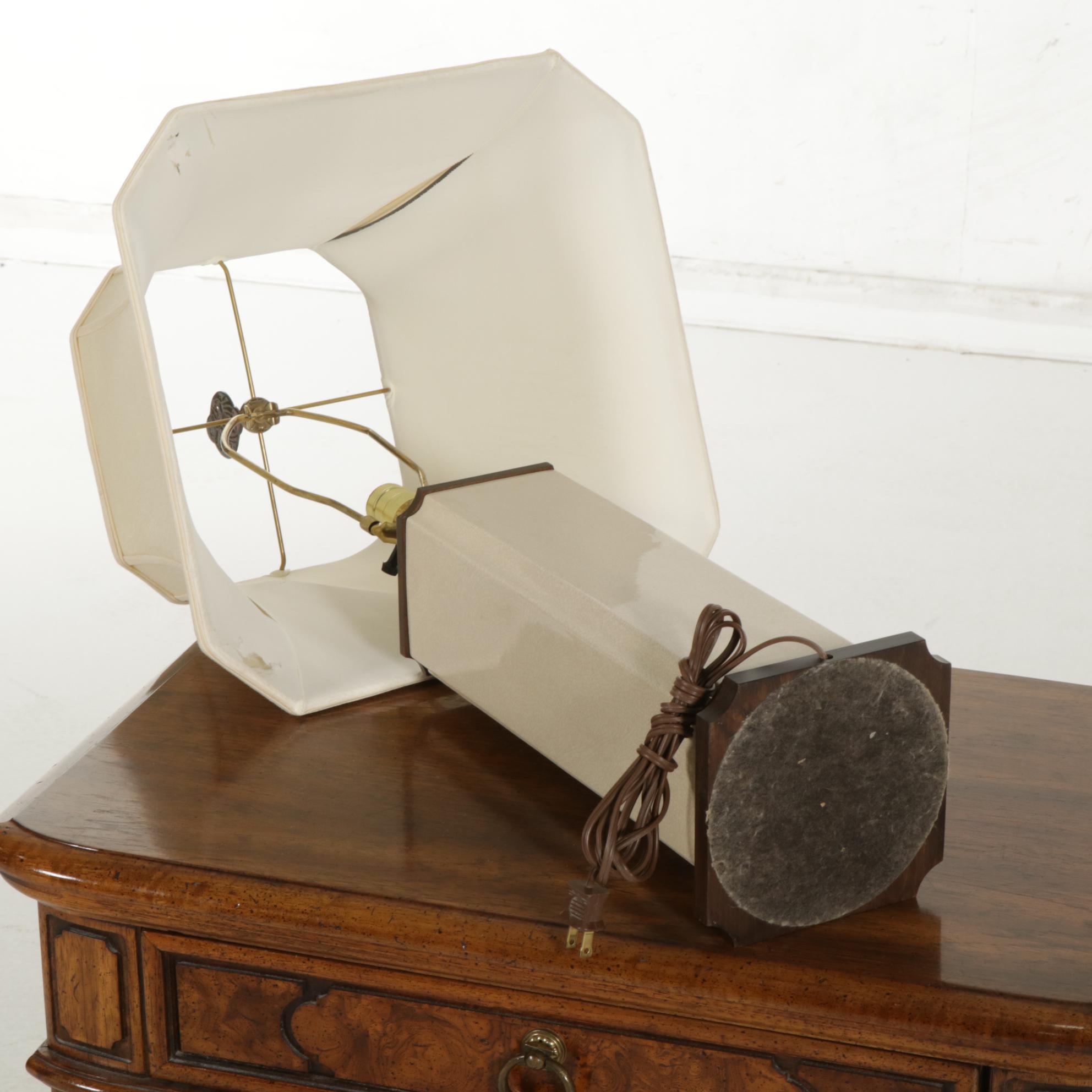 Thomasville Walnut Nightstand and Ceramic Table Lamp, Late 20th Century