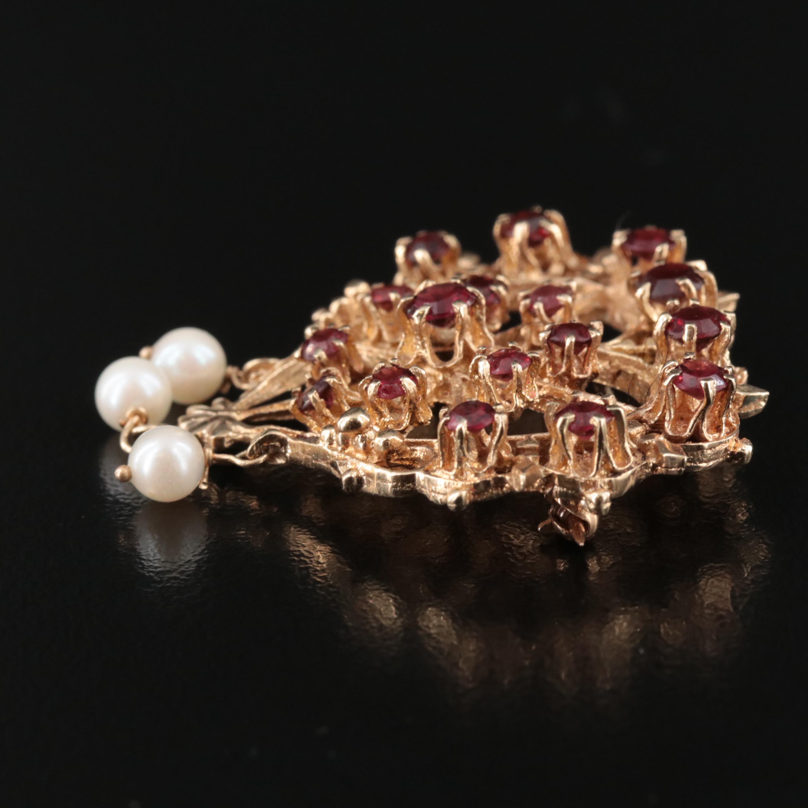 14K Garnet and Pearl Heart Converter Brooch