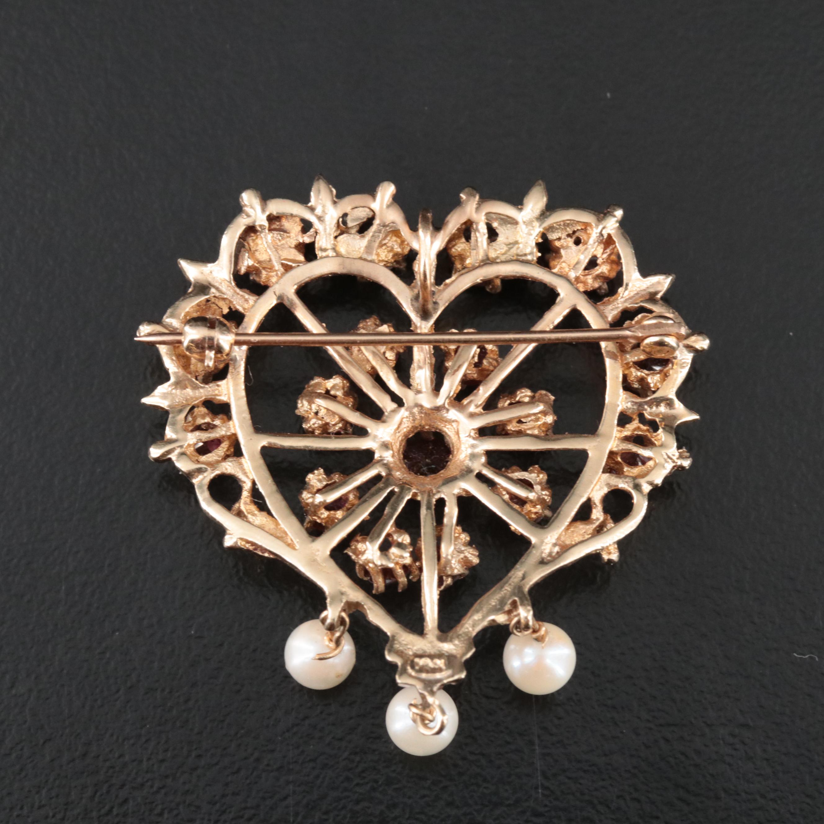 14K Garnet and Pearl Heart Converter Brooch