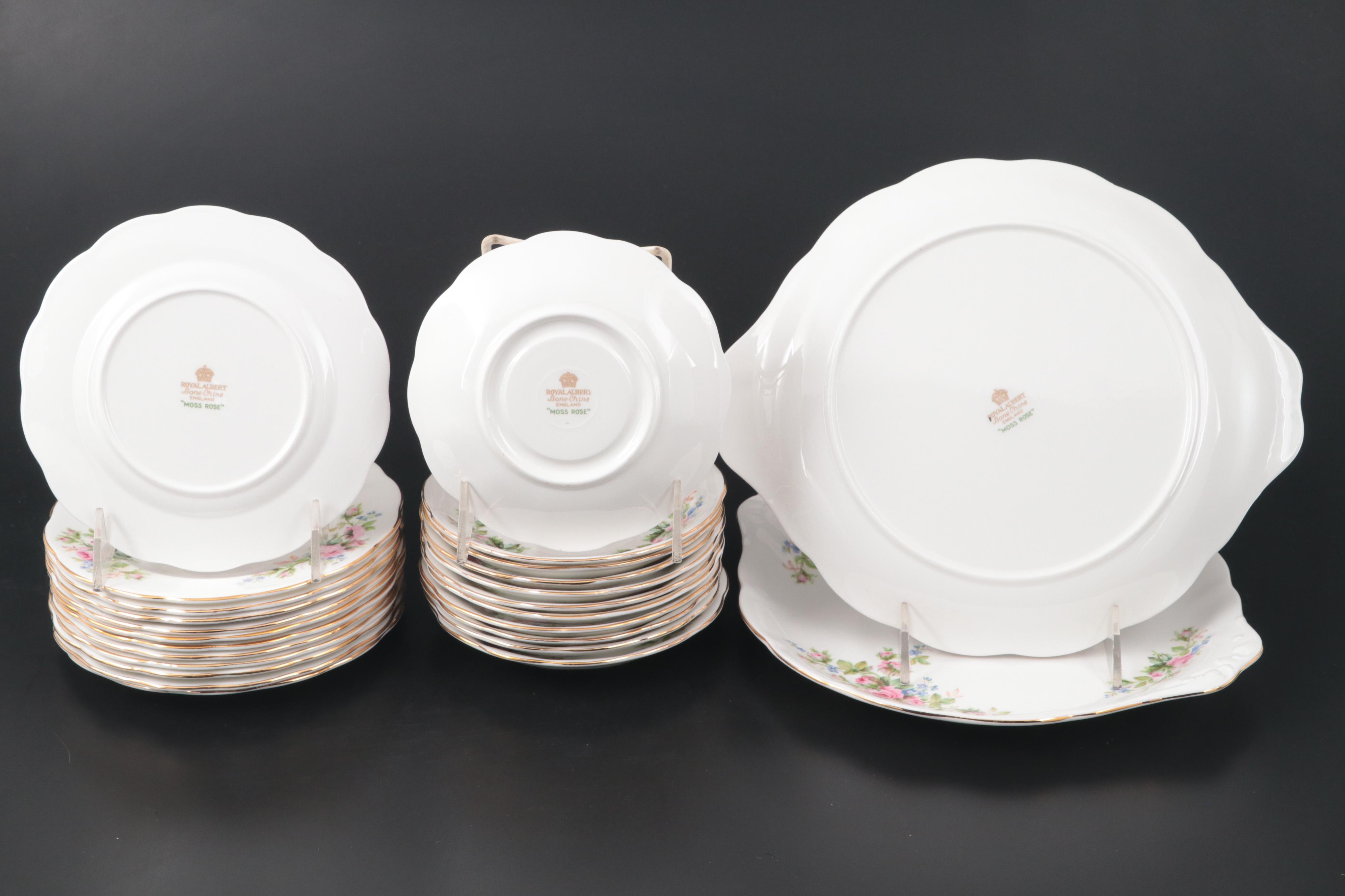 Royal Albert "Moss Rose" Bone China Dinnerware, Mid-20th Century