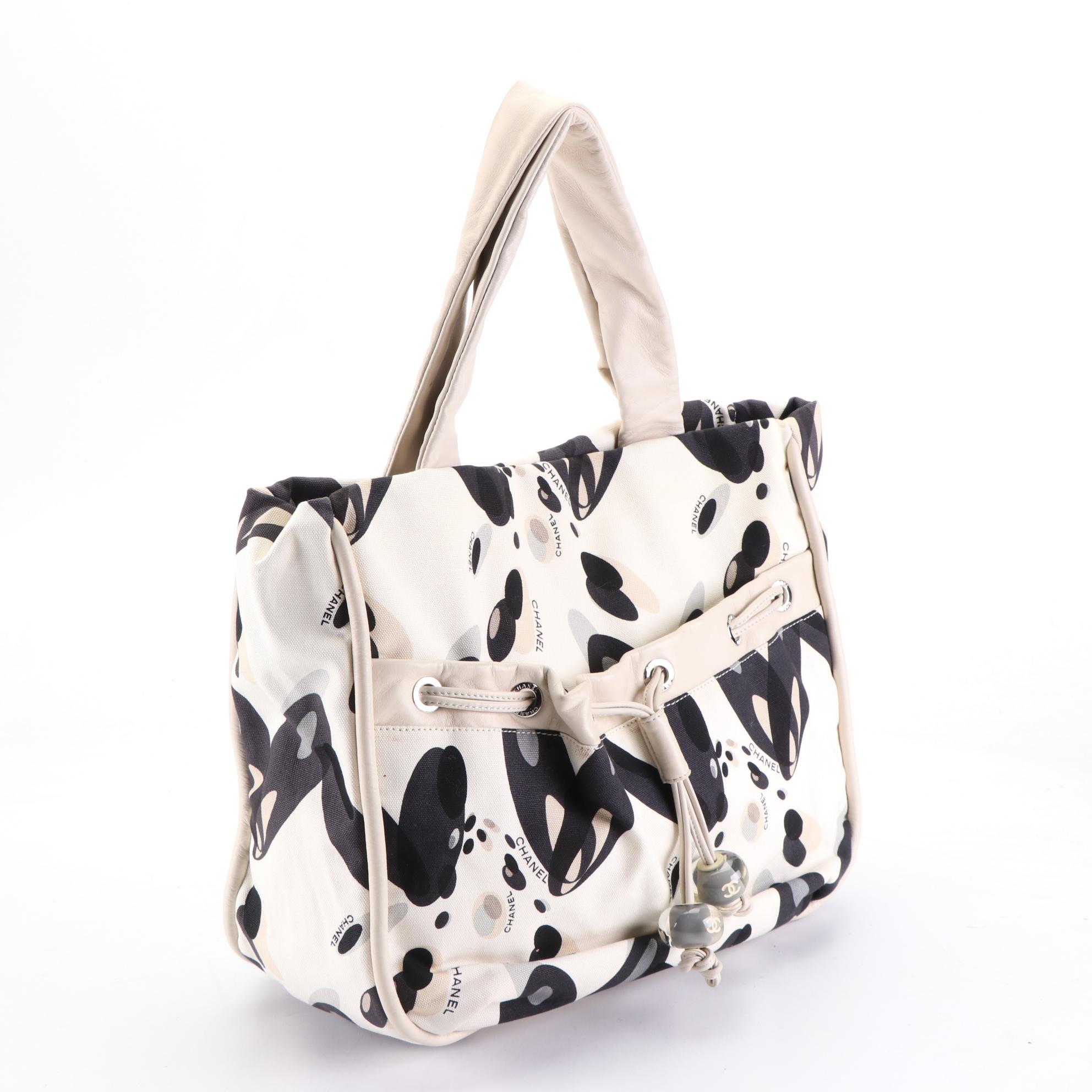 Chanel Front Pocket Tote in Printed Canvas with Lambskin Leather Trim