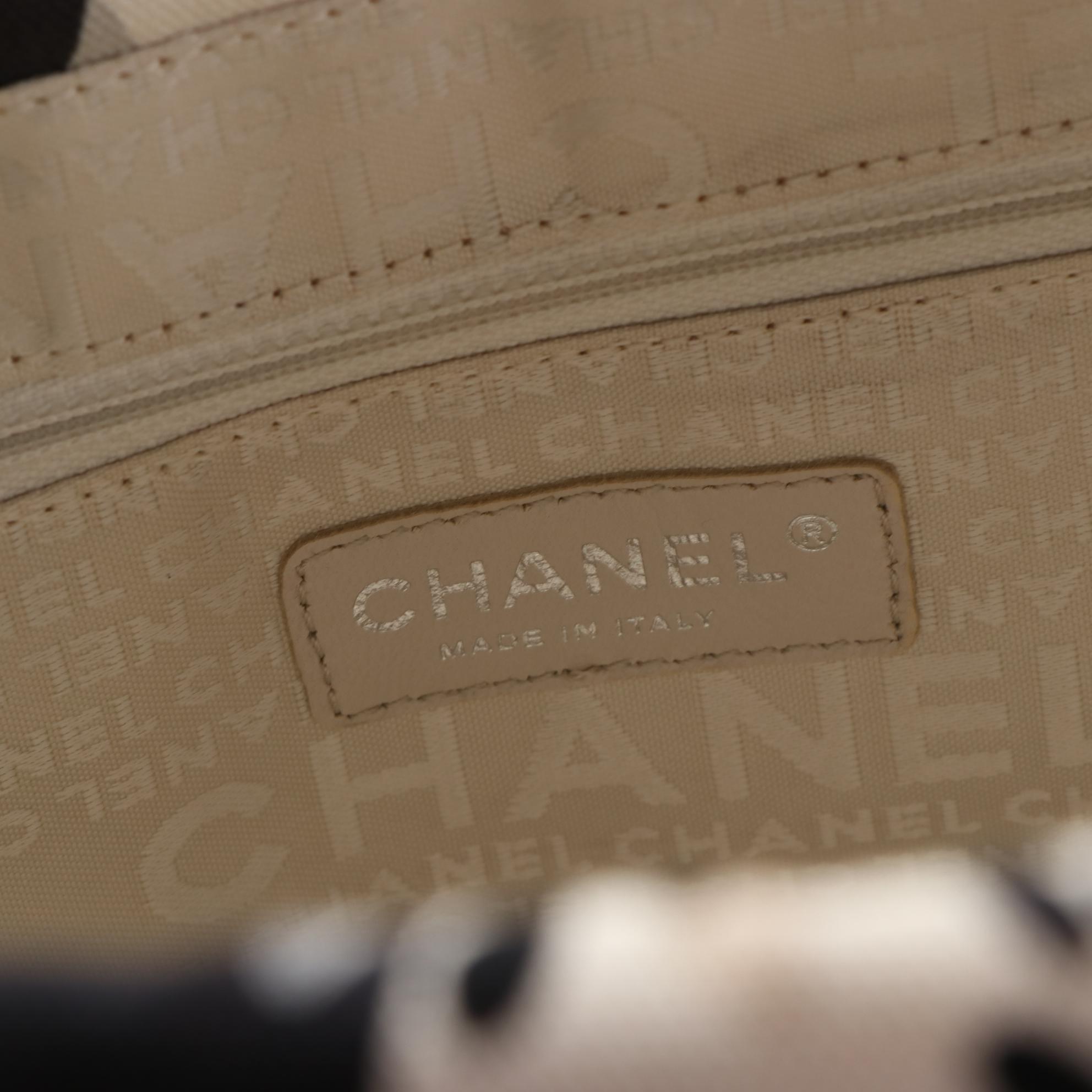 Chanel Front Pocket Tote in Printed Canvas with Lambskin Leather Trim