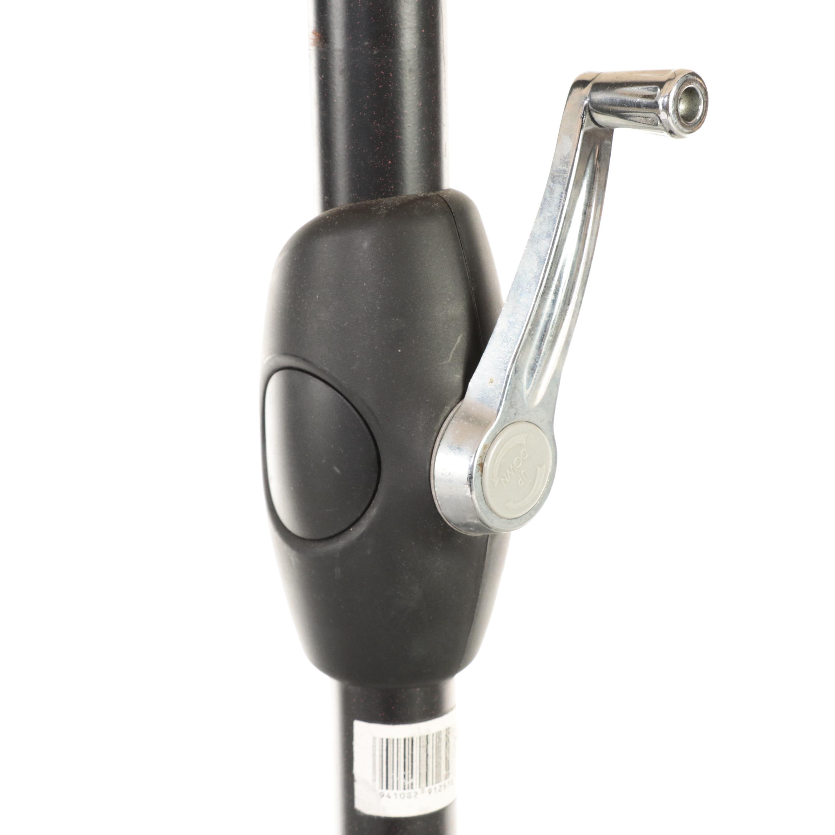 Black-Painted Metal Mesh Patio Table and Four Armchairs with Umbrella and Stand