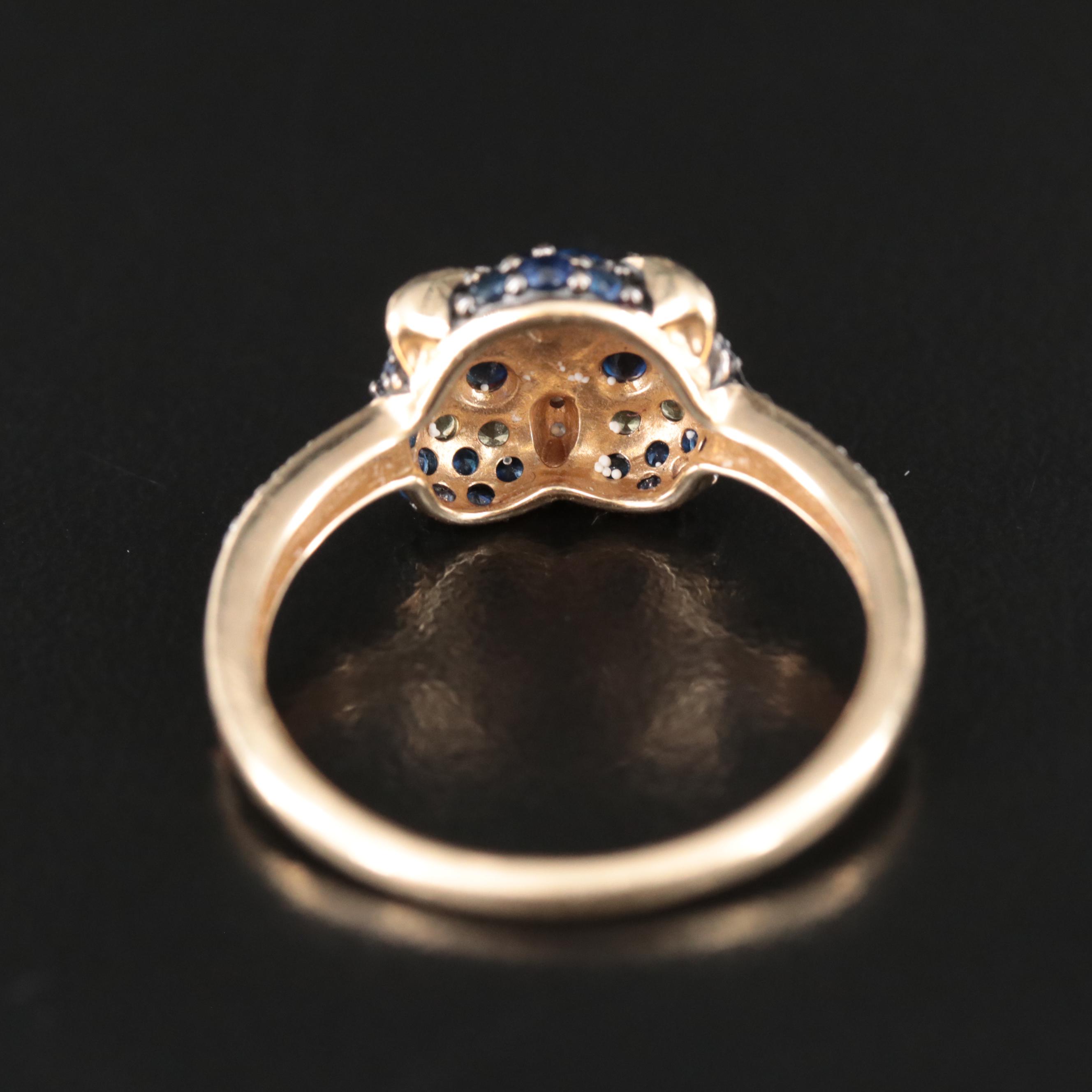 14K Sapphire and Diamond Owl Head Ring