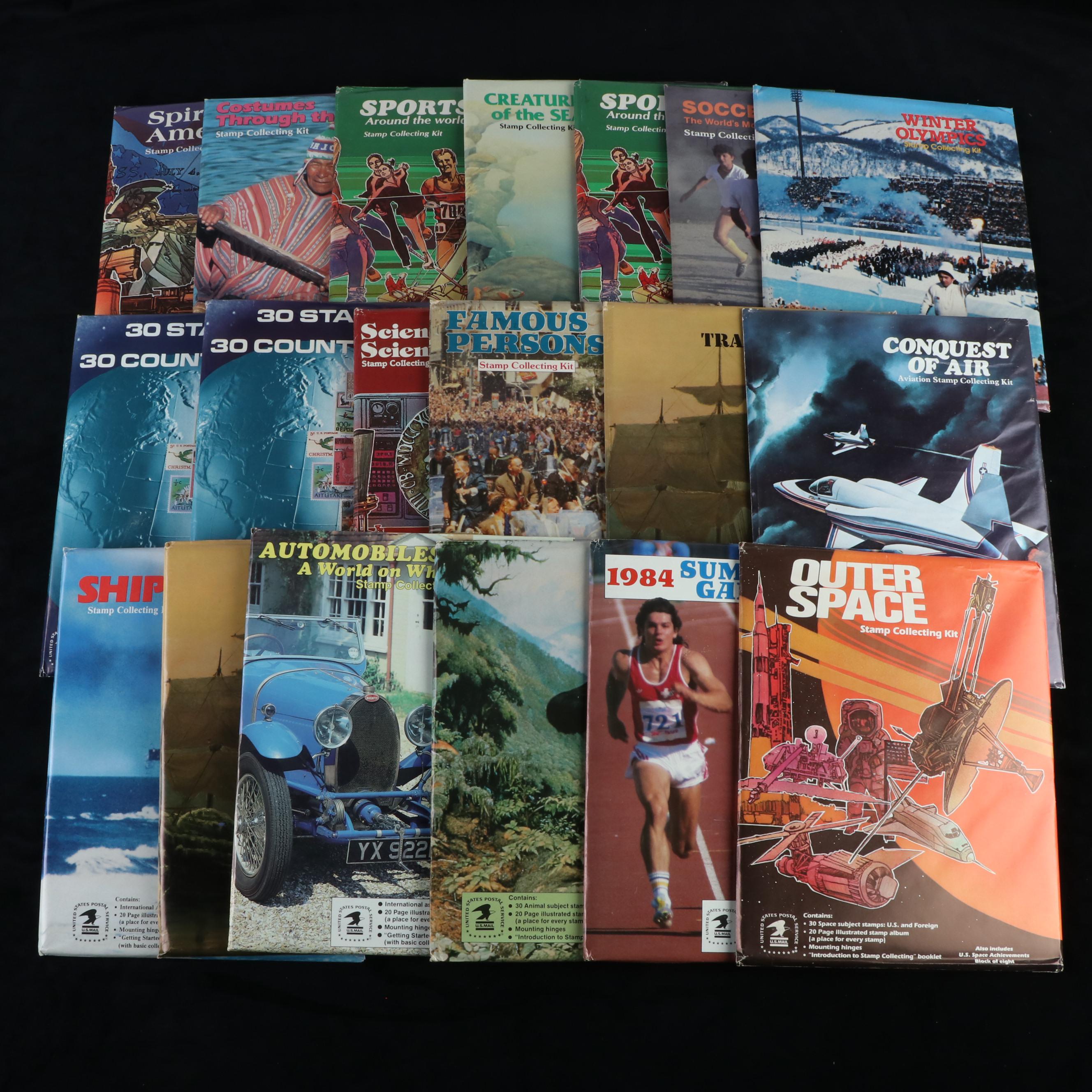 Nineteen Postage Stamp Collecting Kits, 1980s