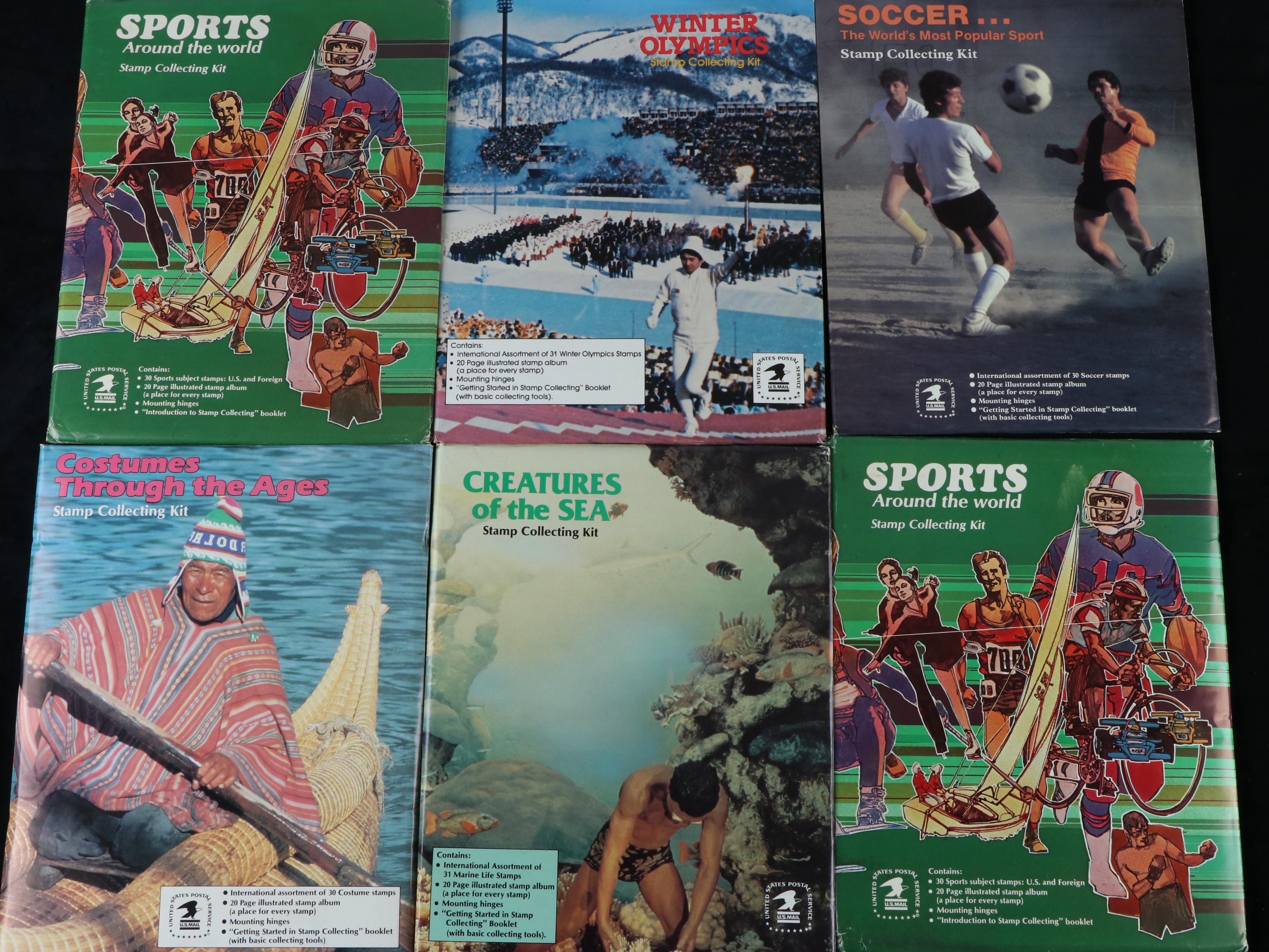 Nineteen Postage Stamp Collecting Kits, 1980s