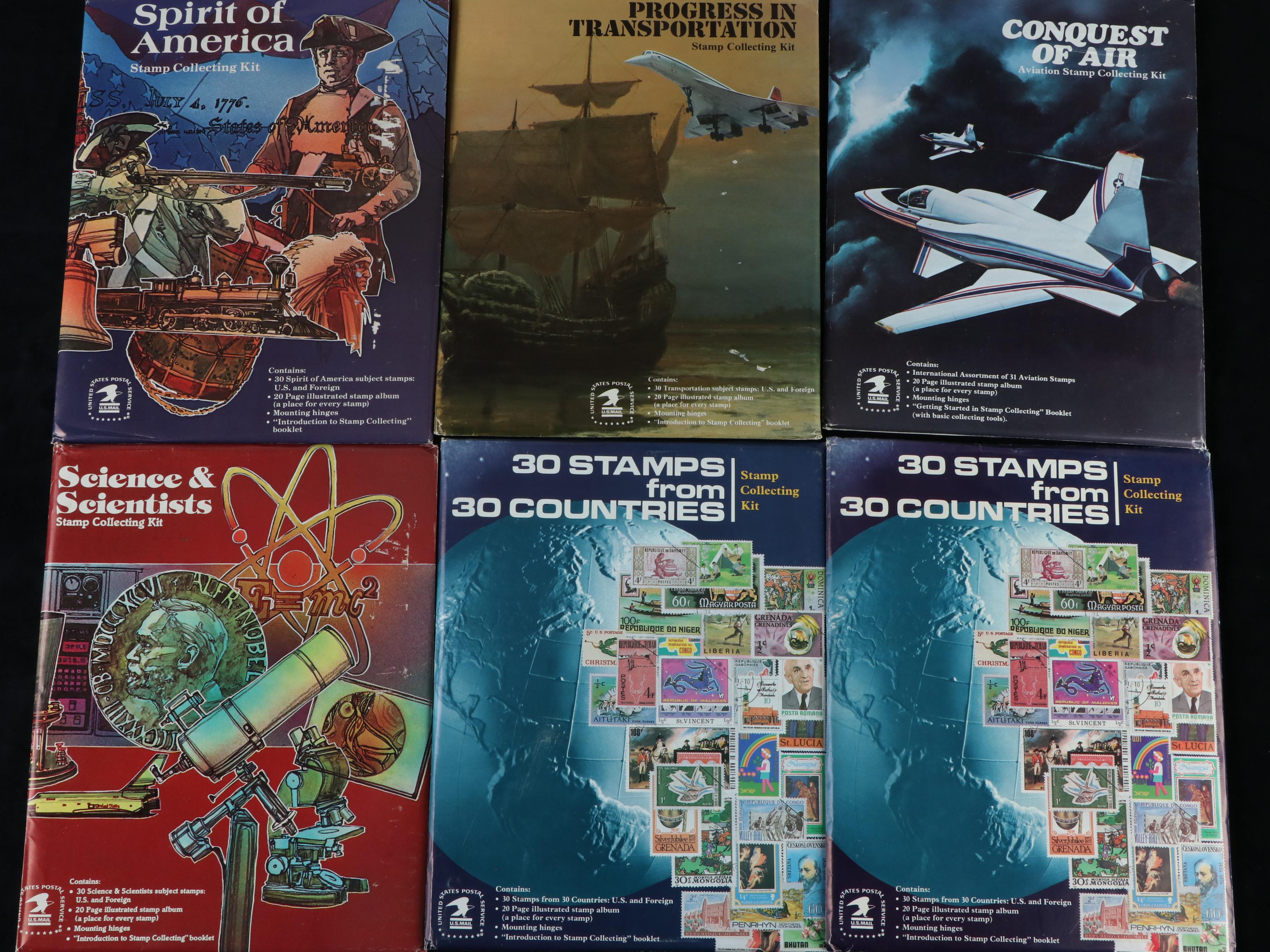 Nineteen Postage Stamp Collecting Kits, 1980s