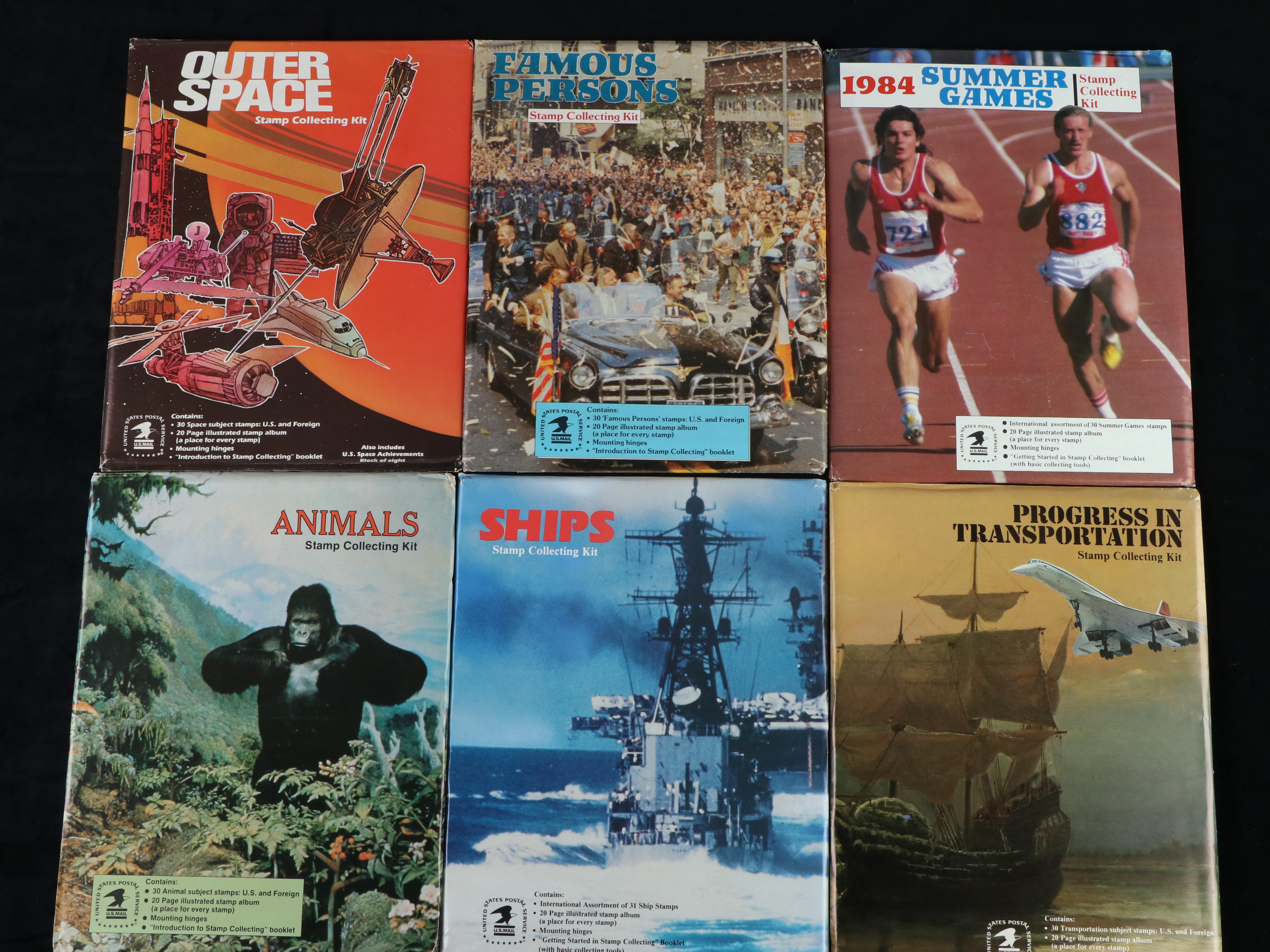 Nineteen Postage Stamp Collecting Kits, 1980s