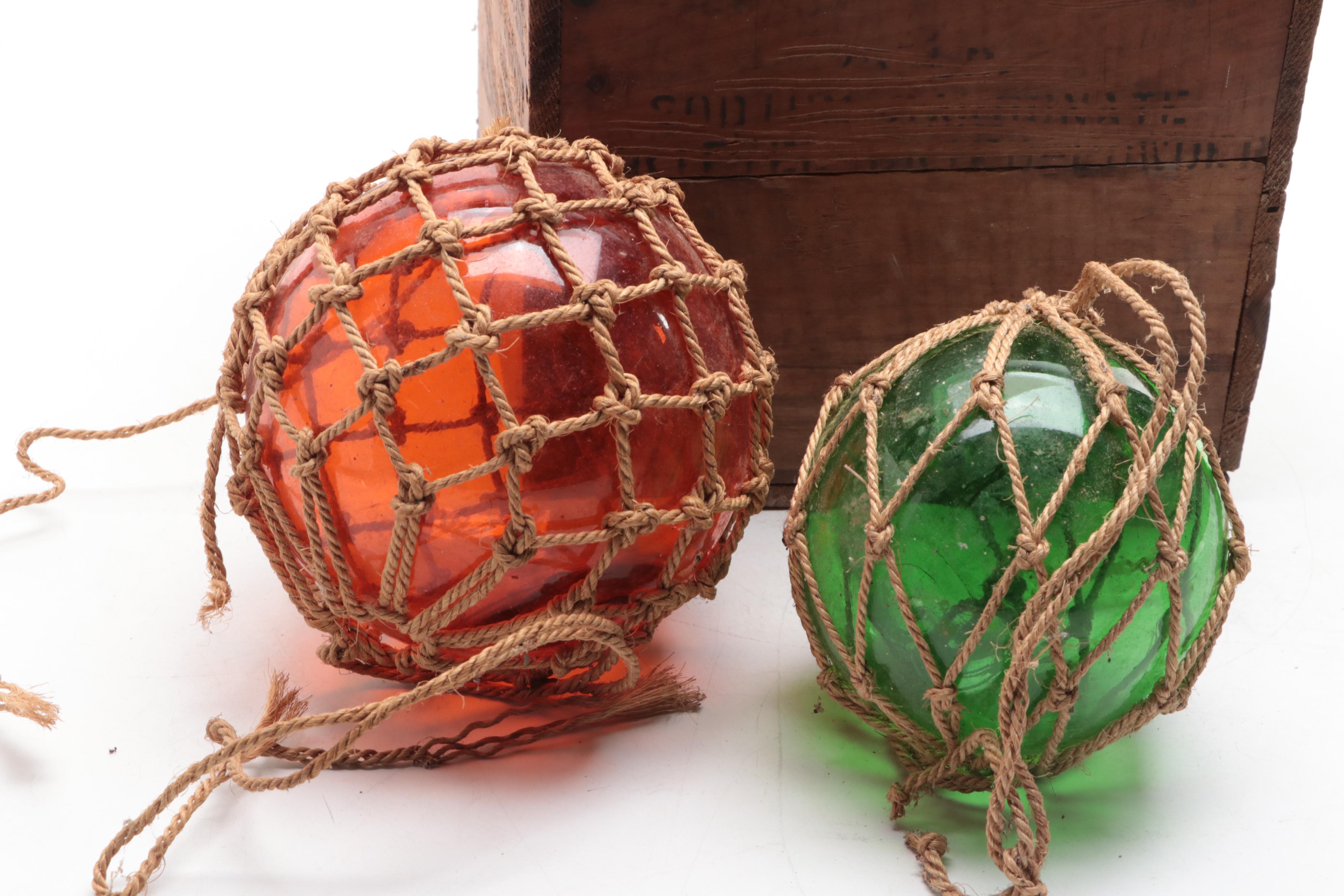 Merck & Co. Wood Shipping Box, Glass Fishing Floats, Queen Conch, Abalone