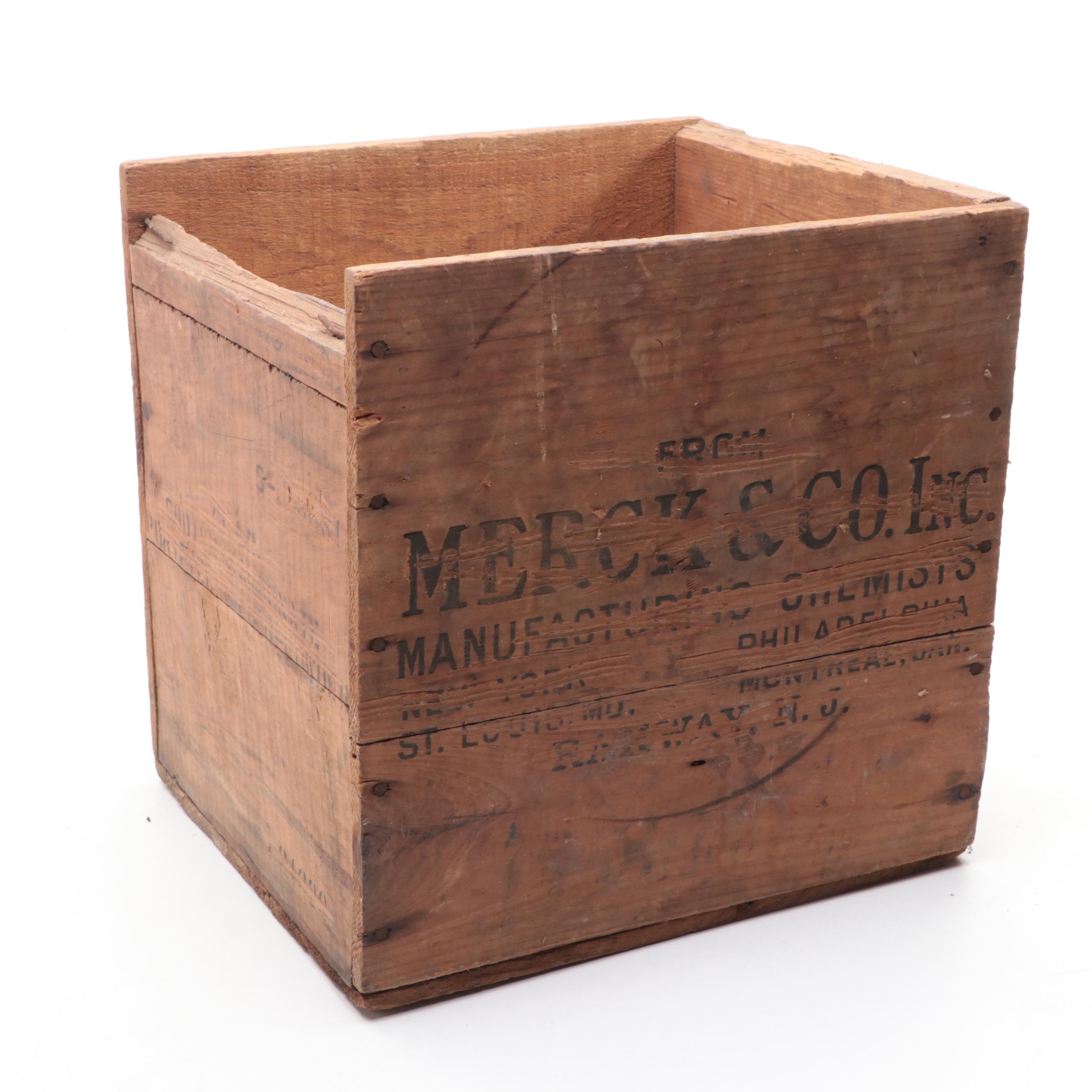 Merck & Co. Wood Shipping Box, Glass Fishing Floats, Queen Conch, Abalone