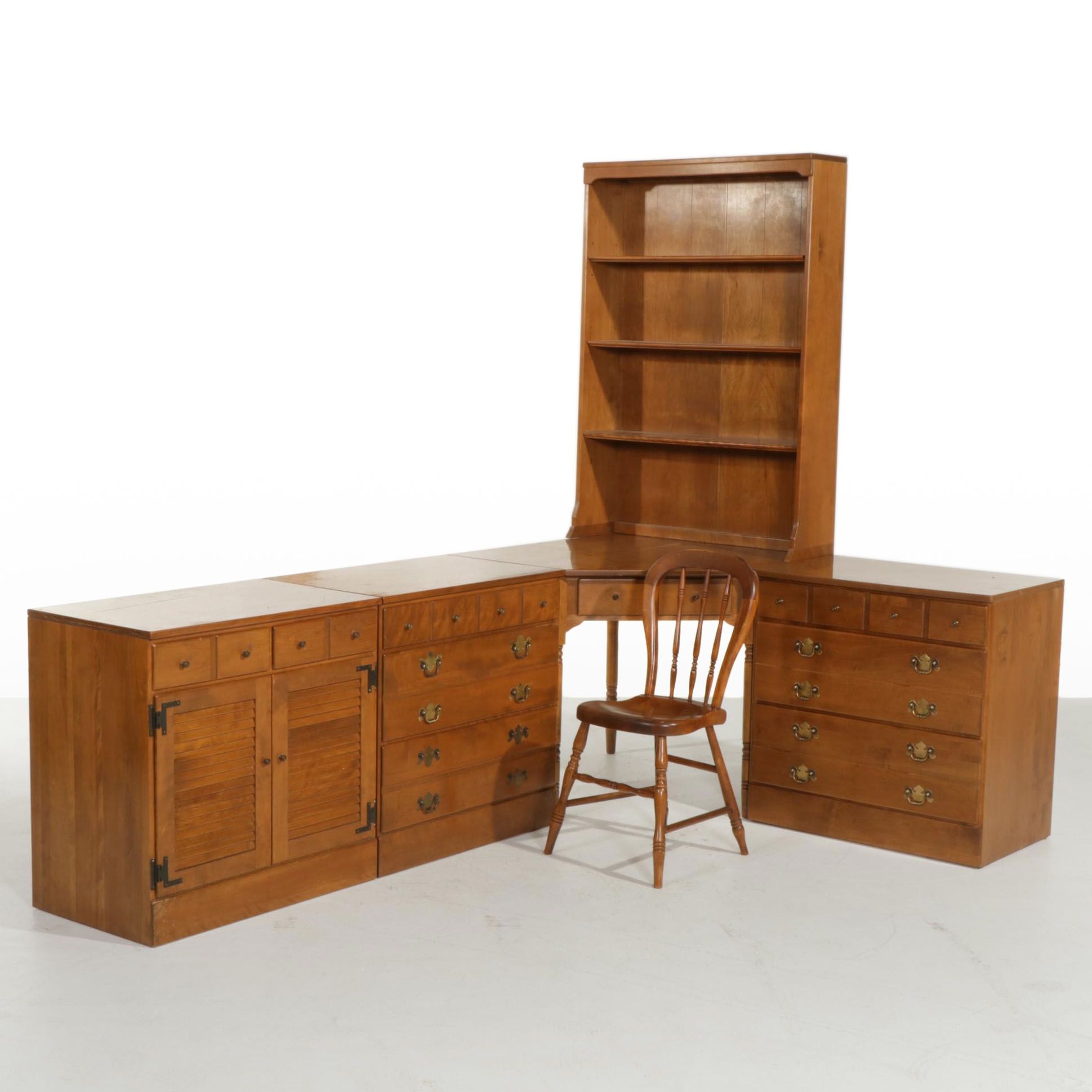 Ethan Allen Corner Desk, Hutch and Three Chests, Late 20th Century