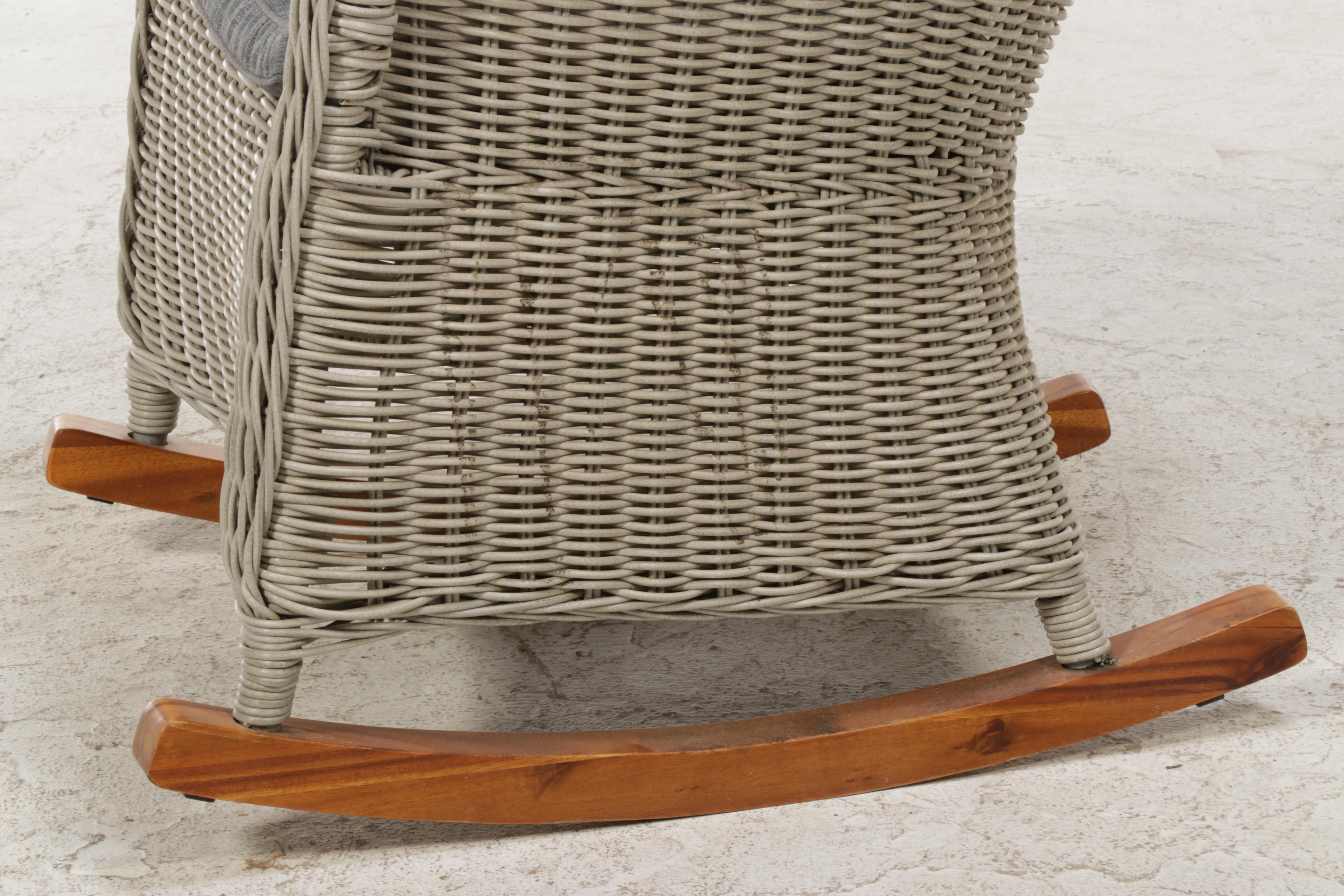 Martha Stewart Grey-Painted Wicker Rocking Chair with Cushions