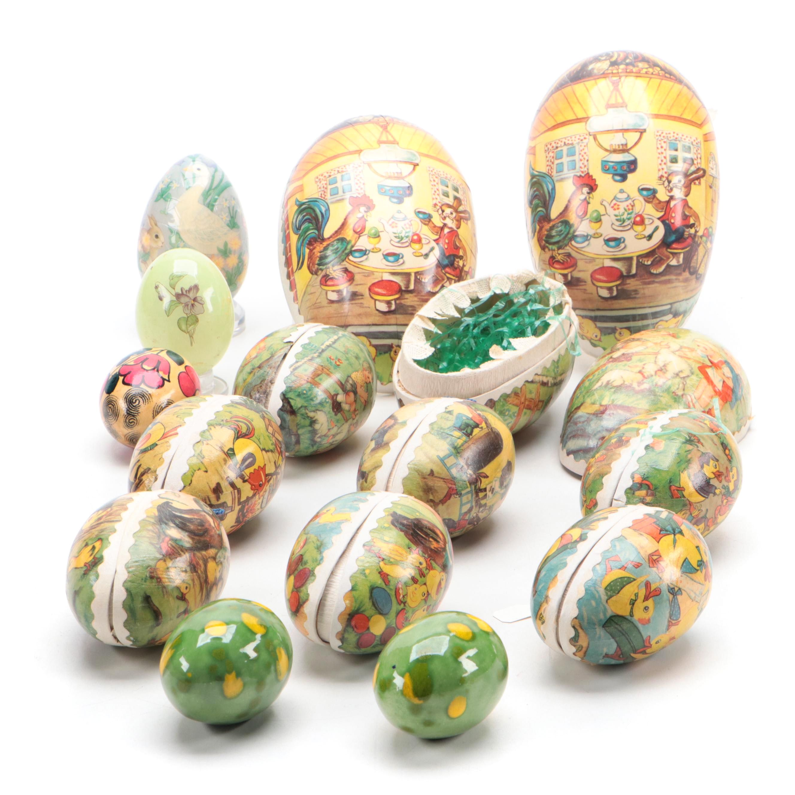 German Papier-Mache Candy Containers and Other Egg Shaped Figurines