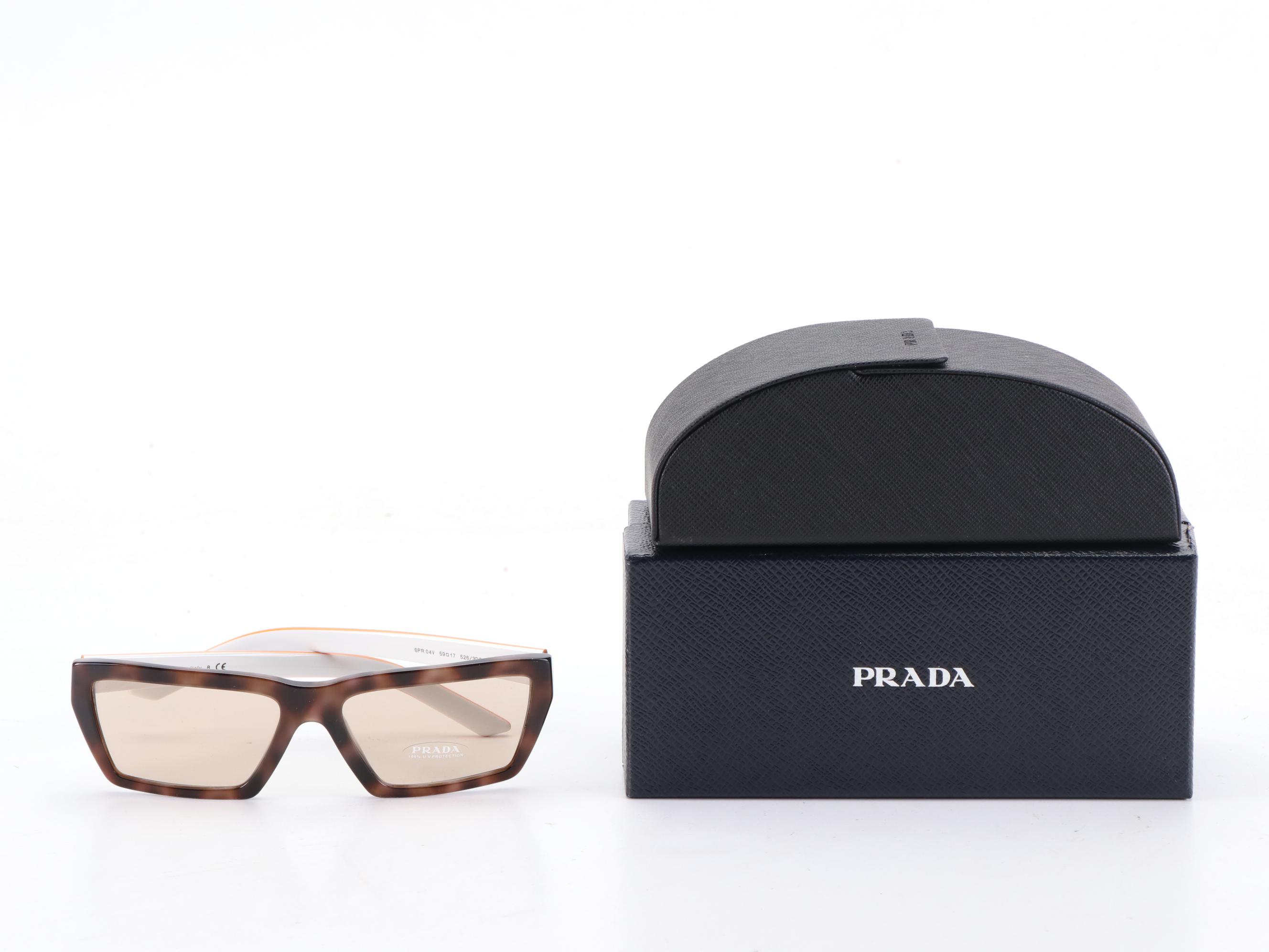 Prada SPR 04V Angular Rectangular Sunglasses with Case and Box