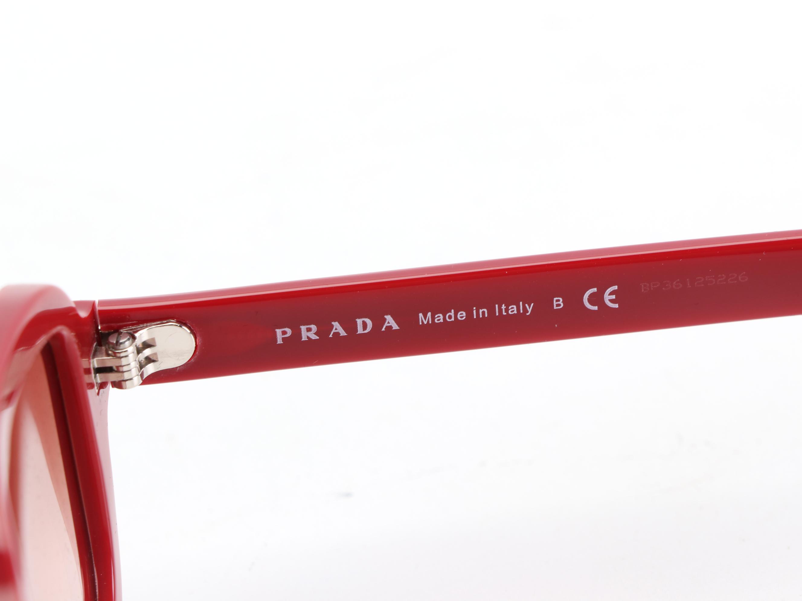 Prada SPR 11X Red Rectangular Sunglasses with Case and Box