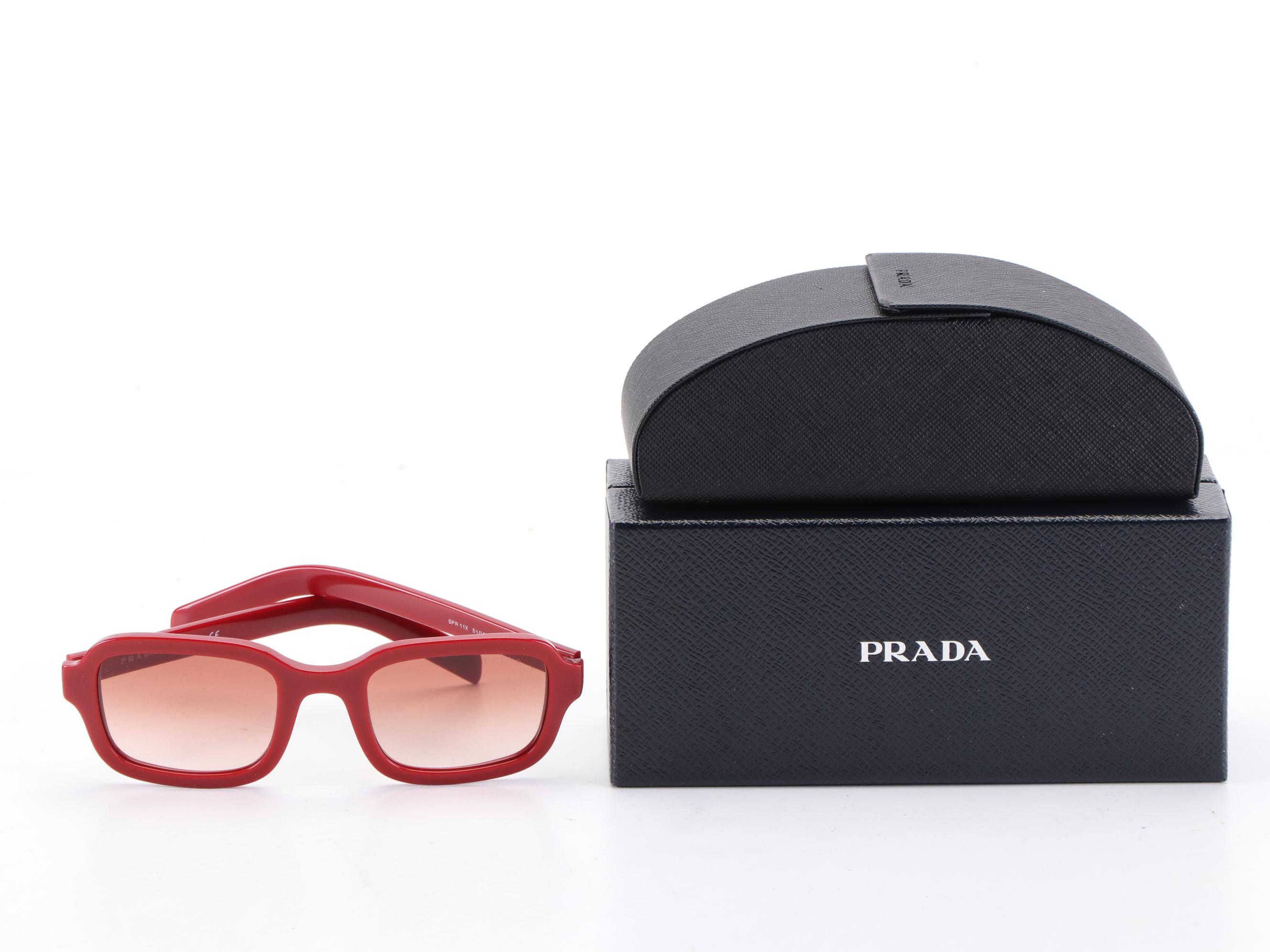 Prada SPR 11X Red Rectangular Sunglasses with Case and Box