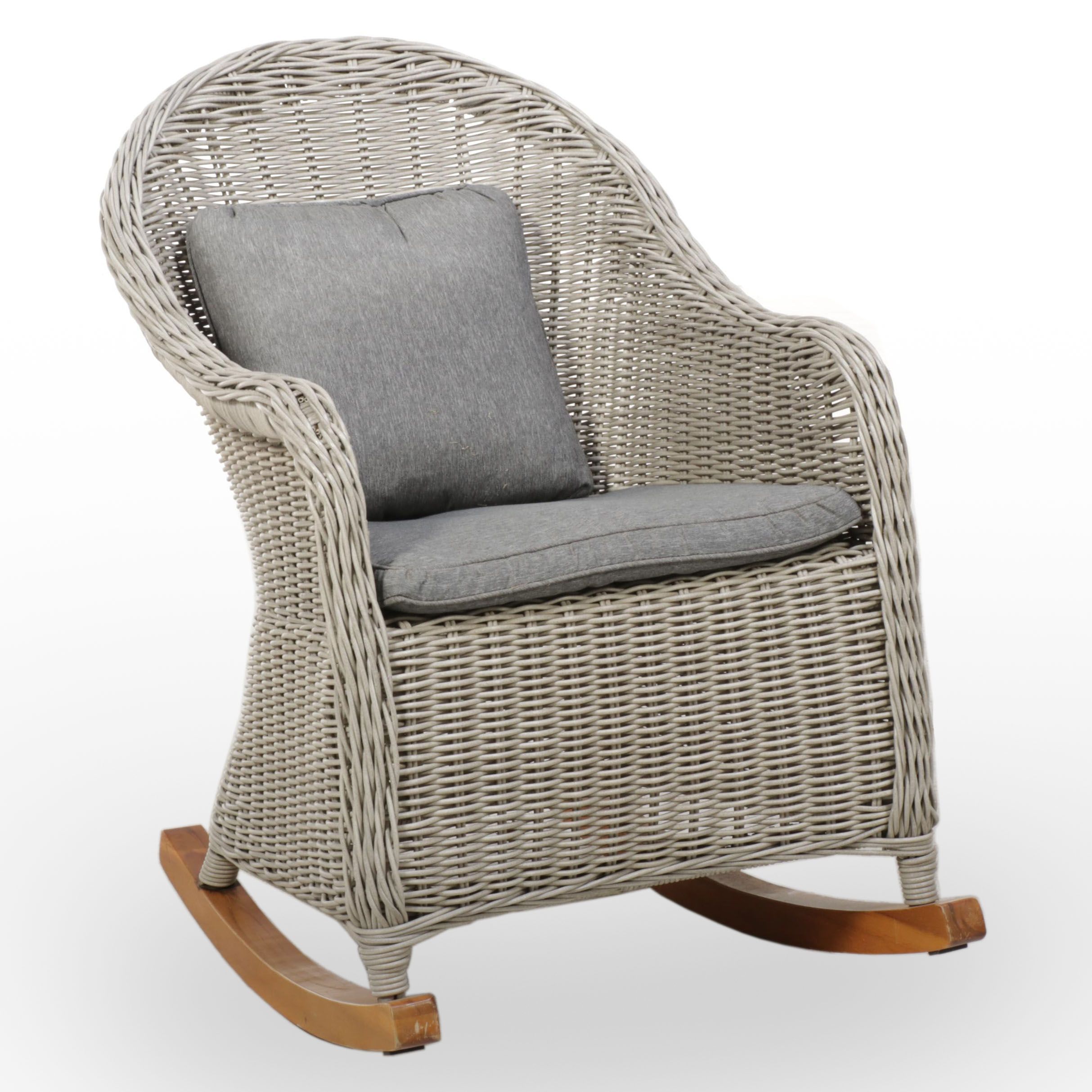 Martha Stewart Grey-Painted Wicker Rocking Chair with Cushions