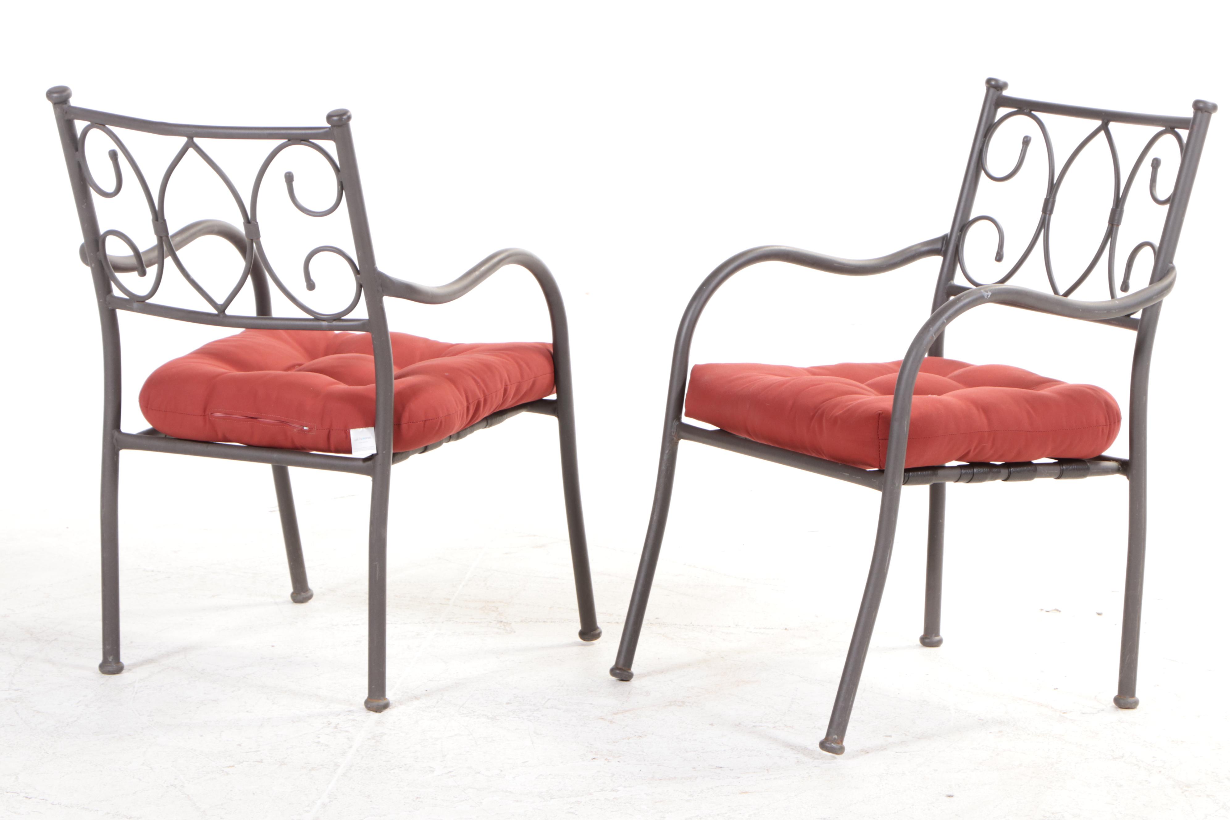 Six Powder-Coated Metal Patio Dining Armchairs