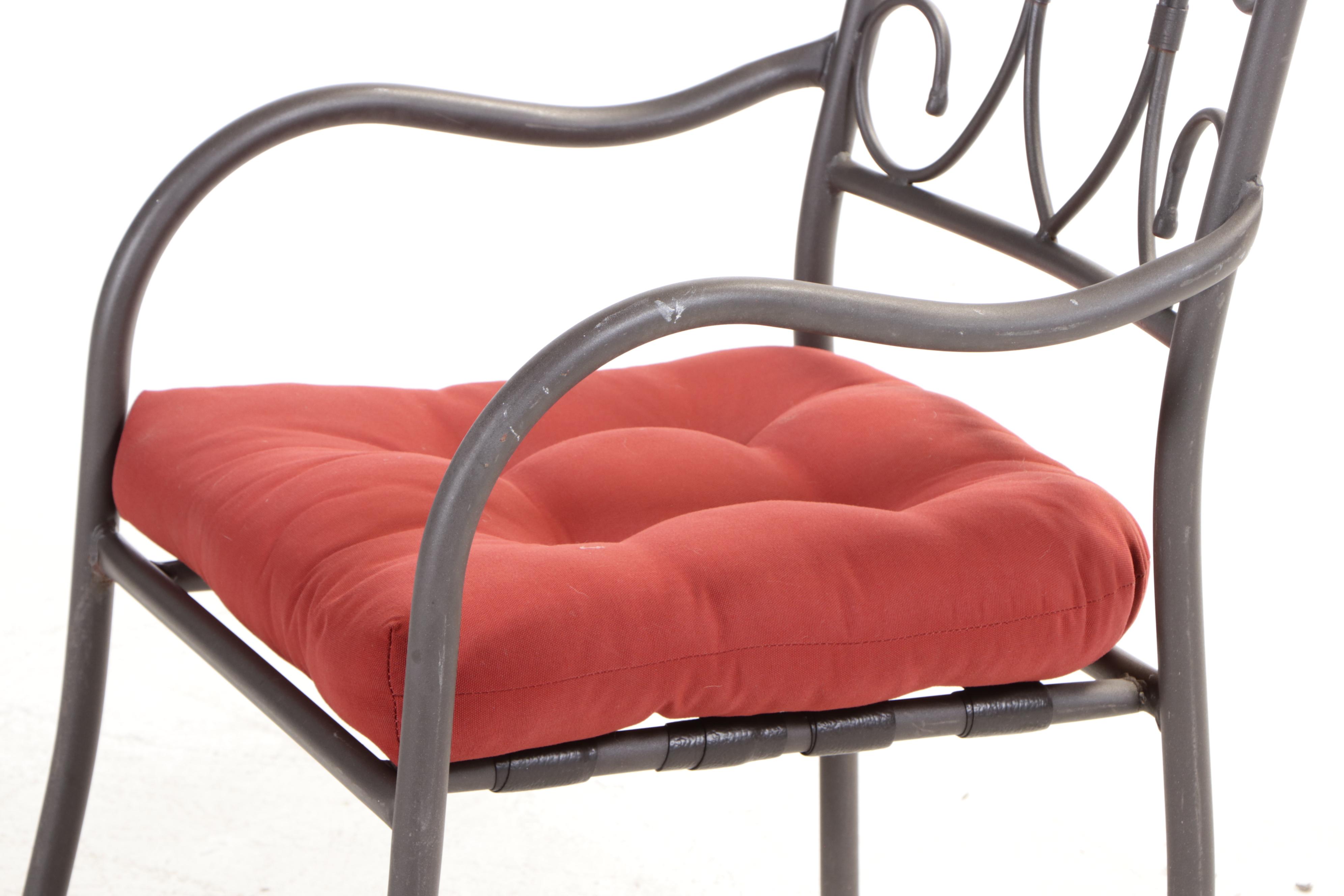 Six Powder-Coated Metal Patio Dining Armchairs