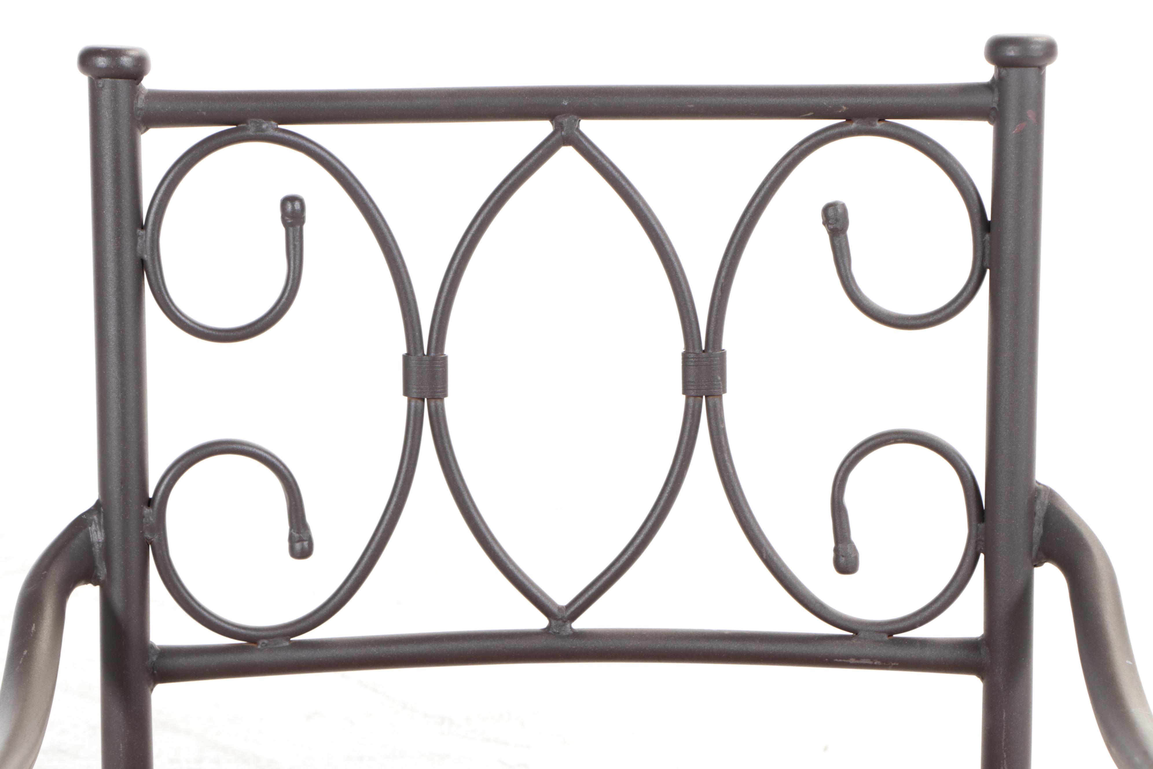 Six Powder-Coated Metal Patio Dining Armchairs