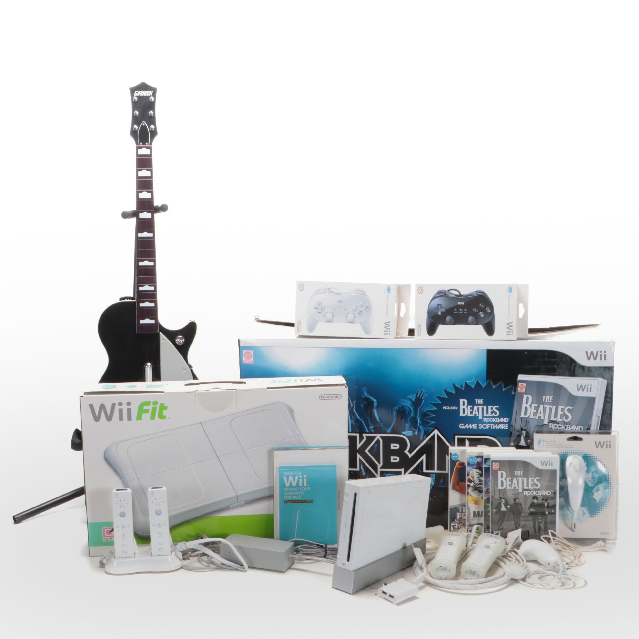 Wii Rock Band Game with Video Game Controllers, Gretsch Guitar and More