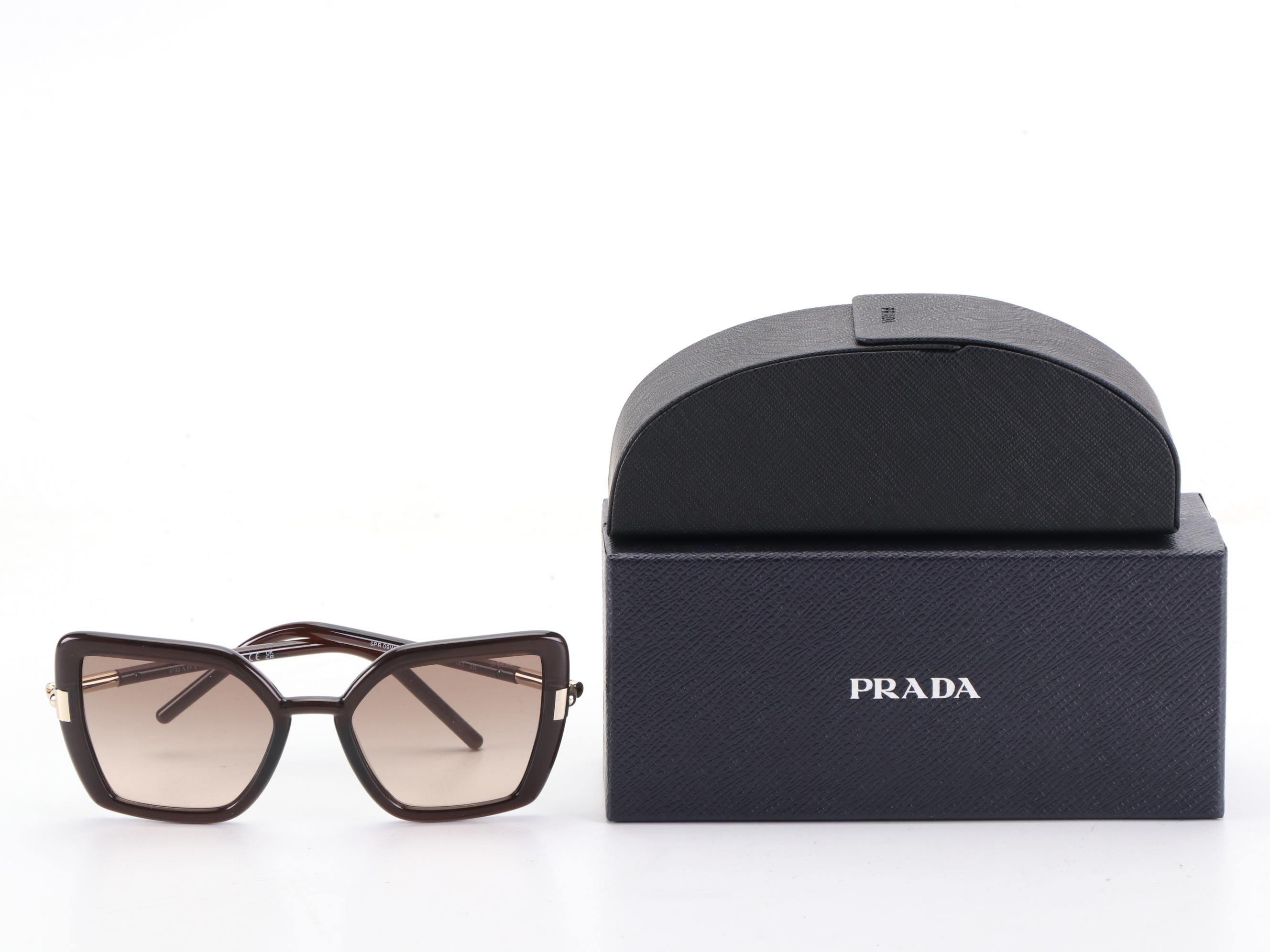 Prada SPR09W Geometric Sunglasses with Case and Box