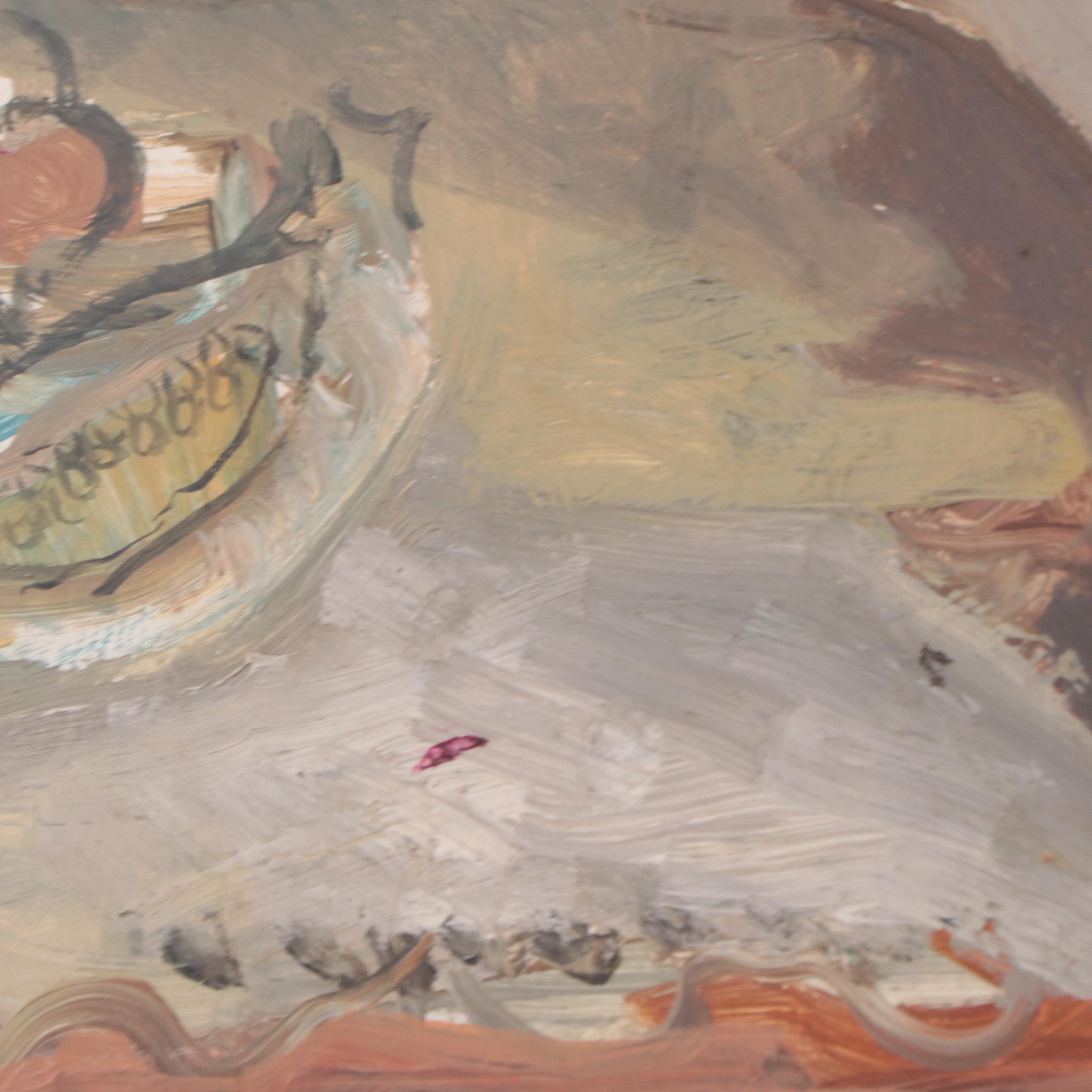 Interior Genre Oil Painting of Portrait of Woman Sitting at Table