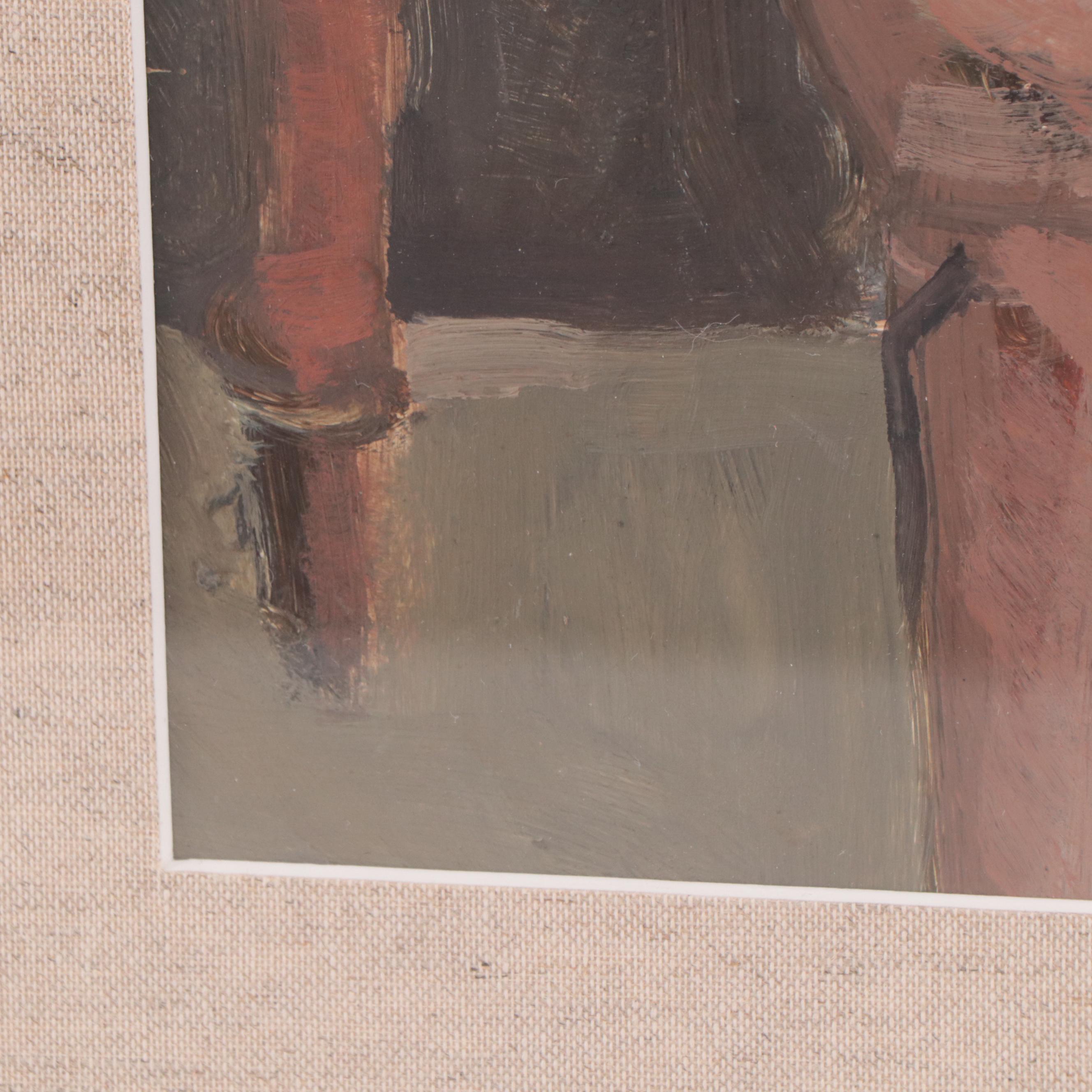 Interior Genre Oil Painting of Portrait of Woman Sitting at Table