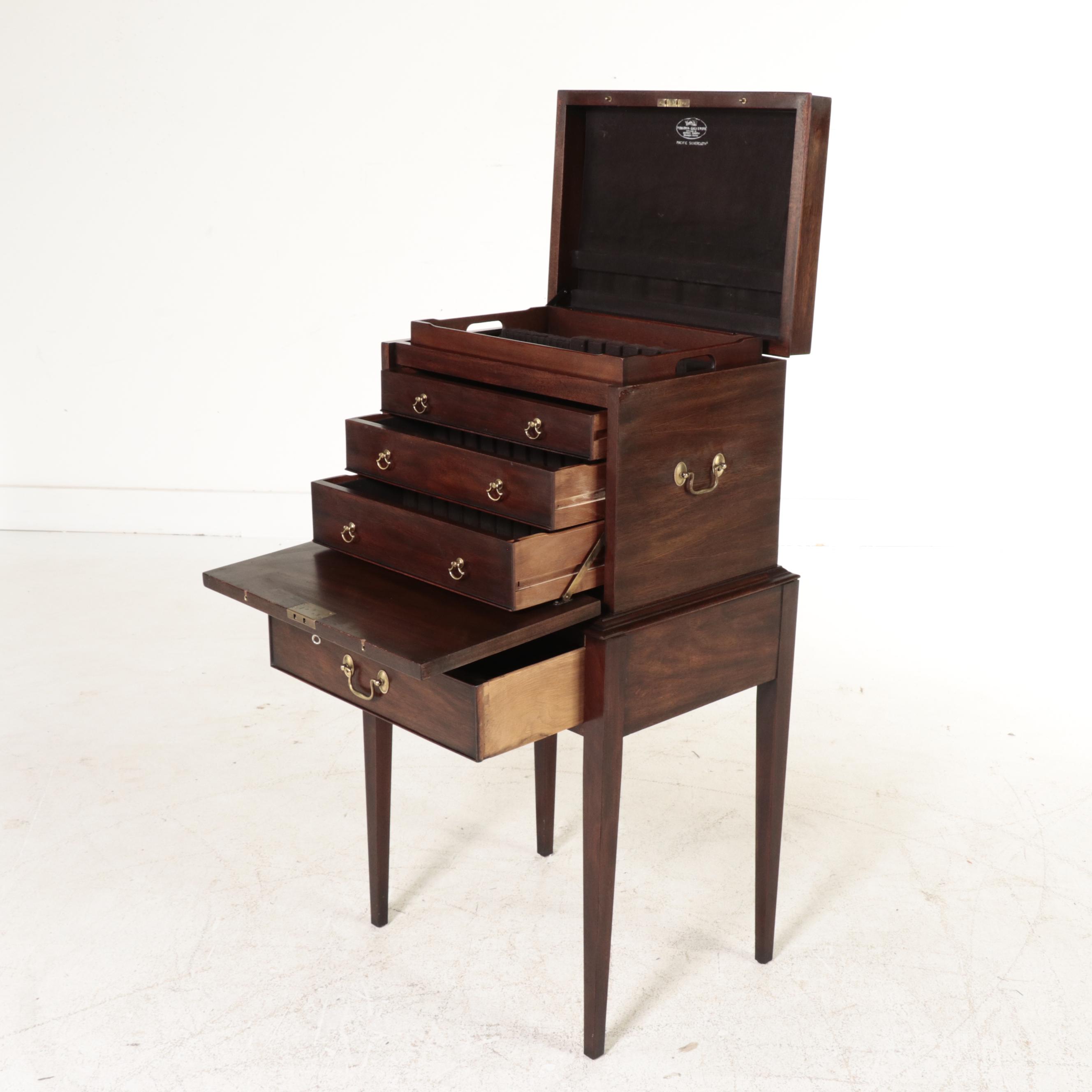 Henkel-Harris "Virginia Galleries" Mahogany Silver Chest-on-Stand, dated 1970
