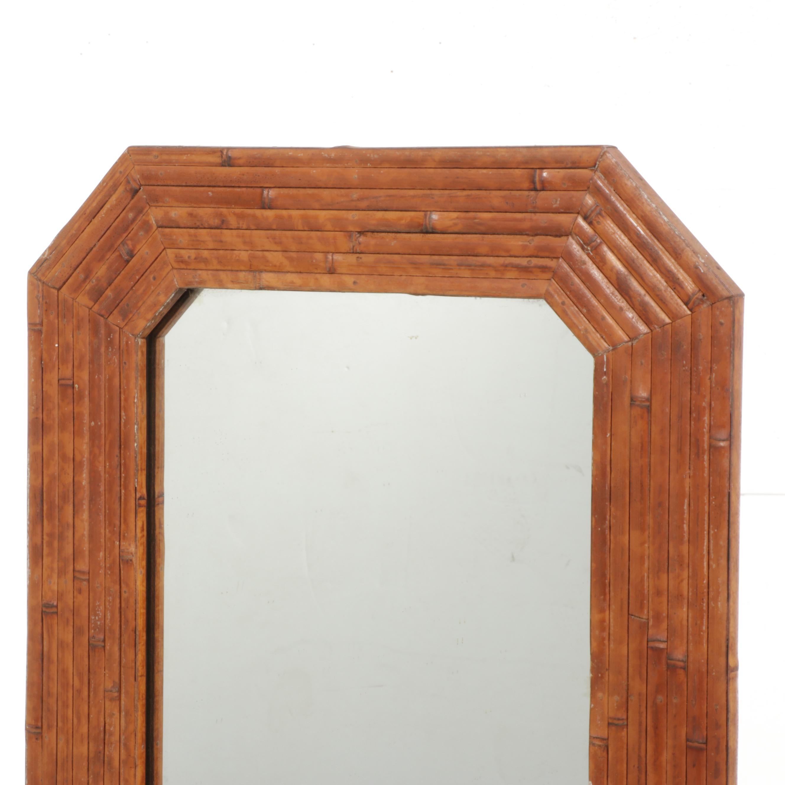 Faux-Tortoise Shell Split-Bamboo Mirrored Hall Stand