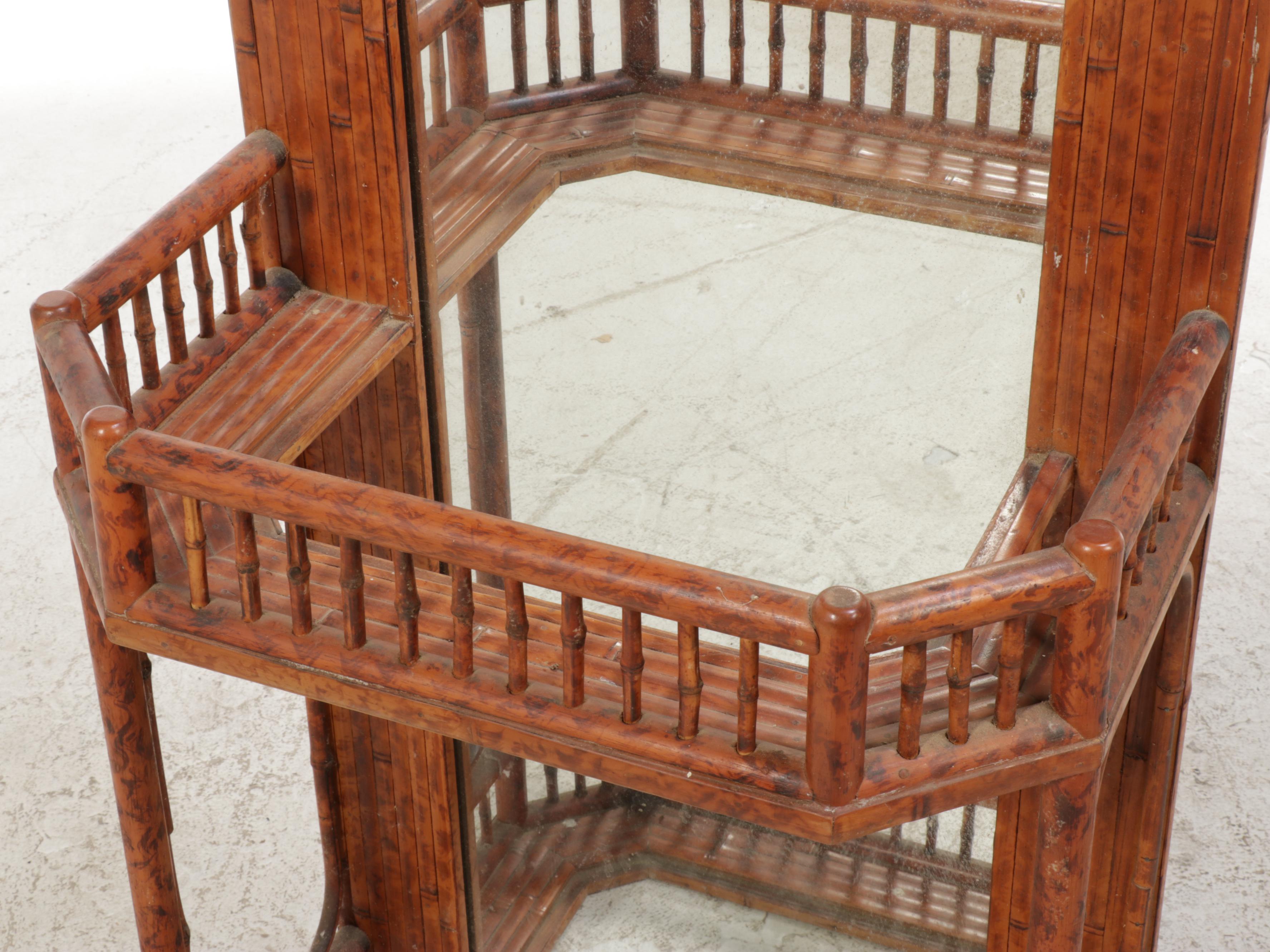 Faux-Tortoise Shell Split-Bamboo Mirrored Hall Stand
