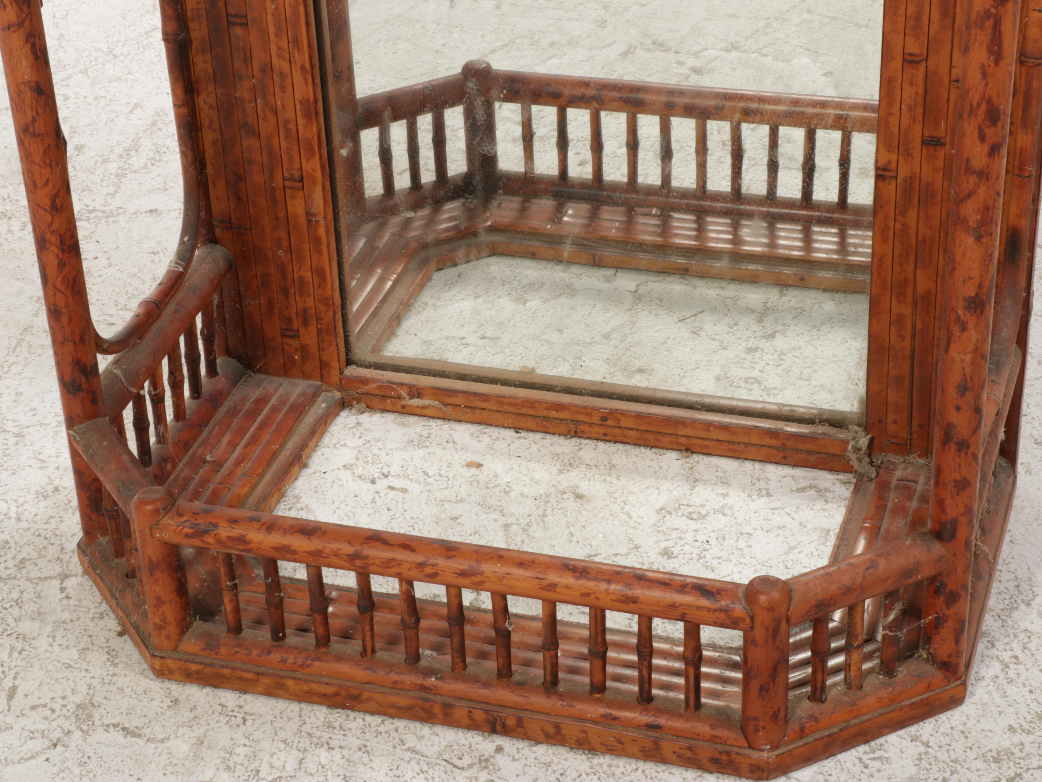 Faux-Tortoise Shell Split-Bamboo Mirrored Hall Stand