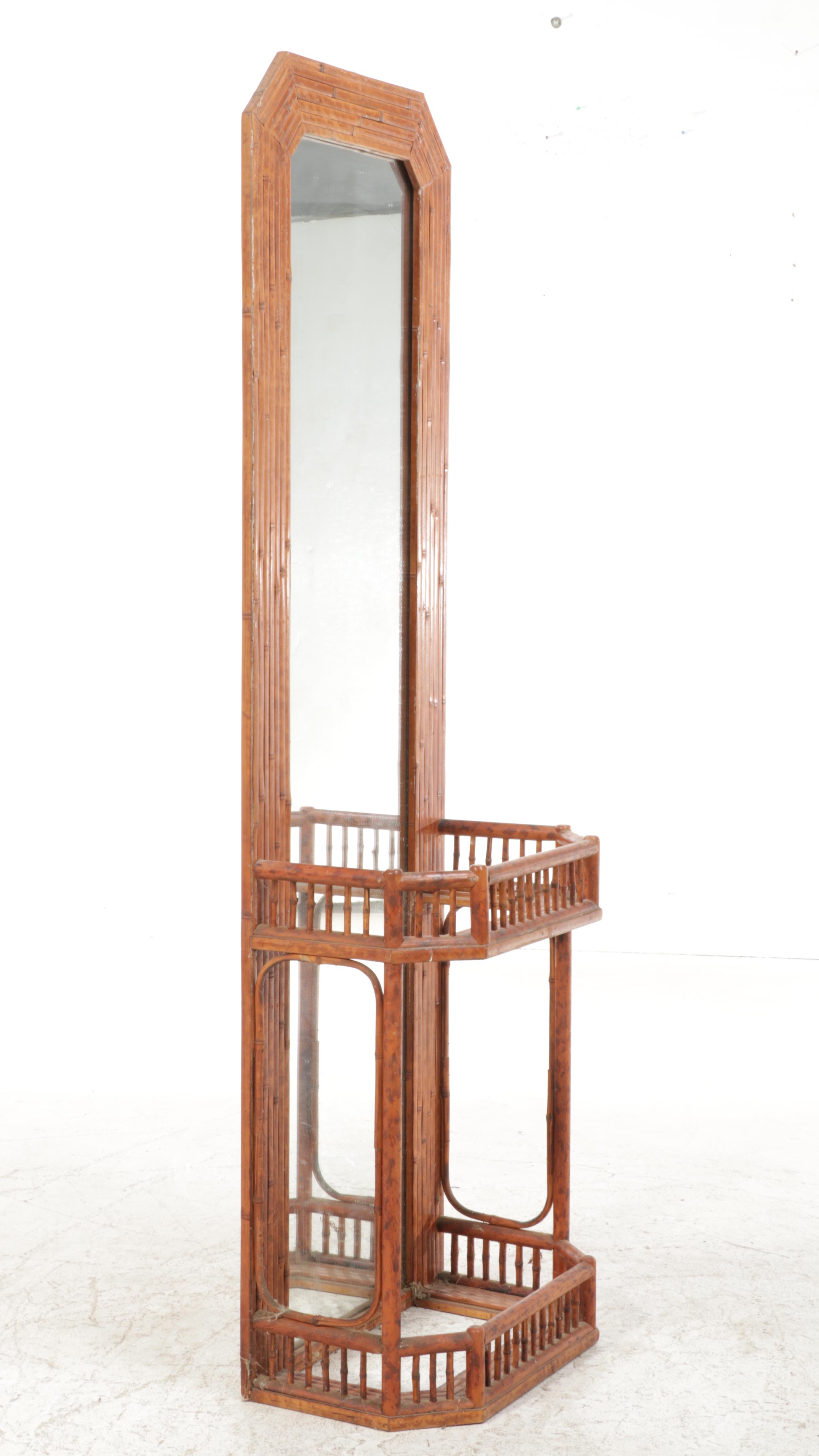 Faux-Tortoise Shell Split-Bamboo Mirrored Hall Stand