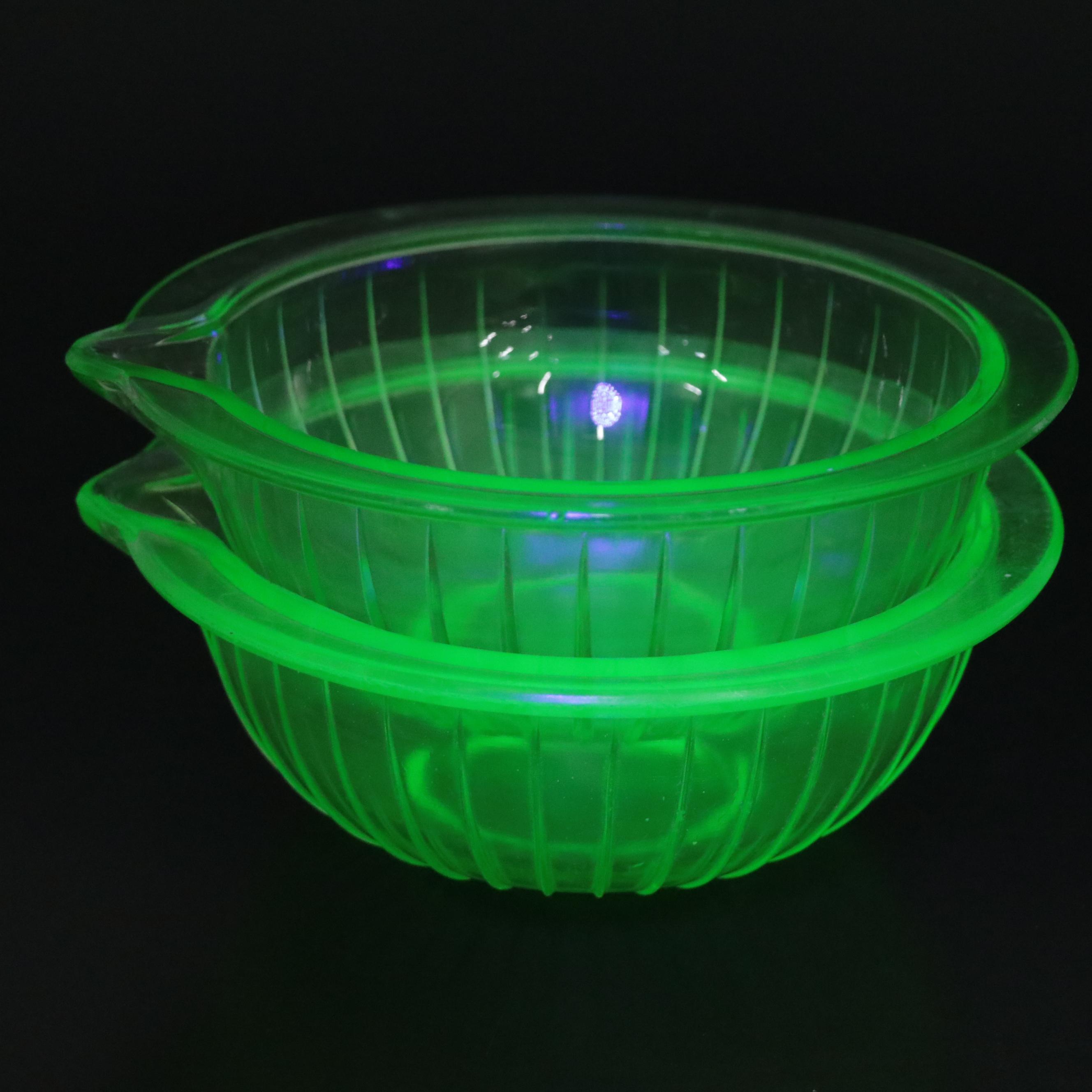 Ekco A&J Egg Beater with Uranium Glass Kitchenware, Early to Mid 20th Century