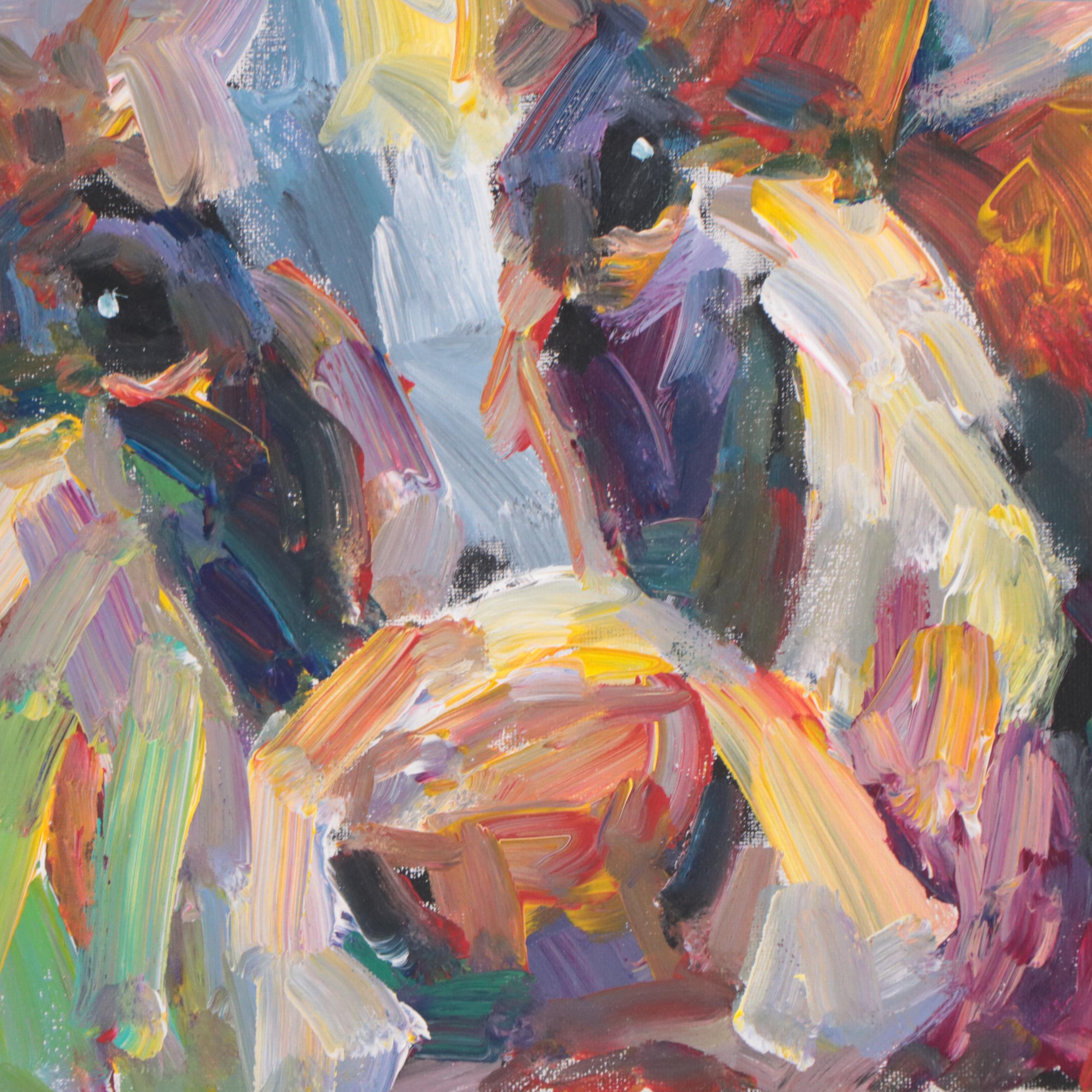 Elle Raines Acrylic Painting of Cow, 21st Century