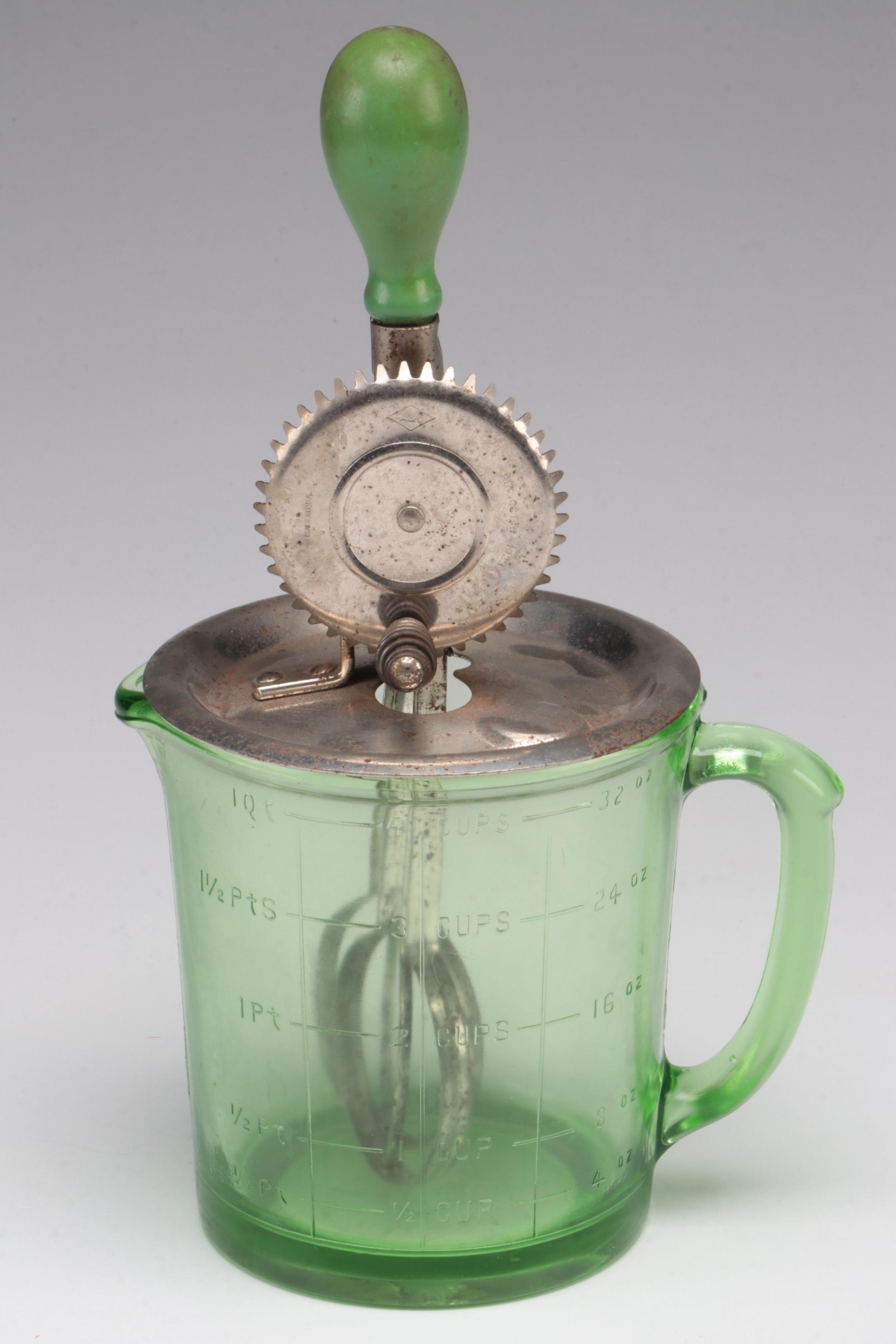 Ekco A&J Egg Beater with Uranium Glass Kitchenware, Early to Mid 20th Century