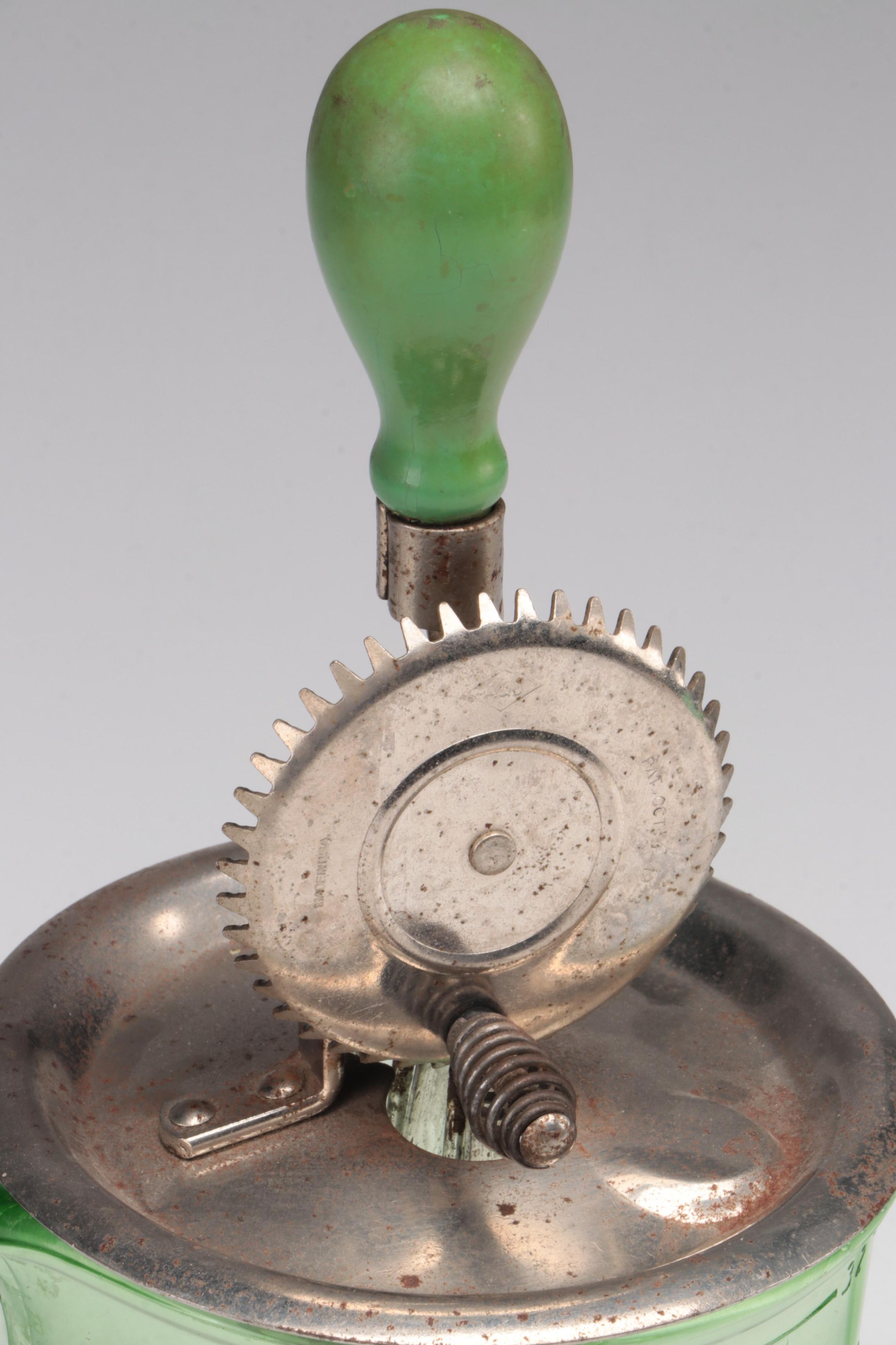 Ekco A&J Egg Beater with Uranium Glass Kitchenware, Early to Mid 20th Century