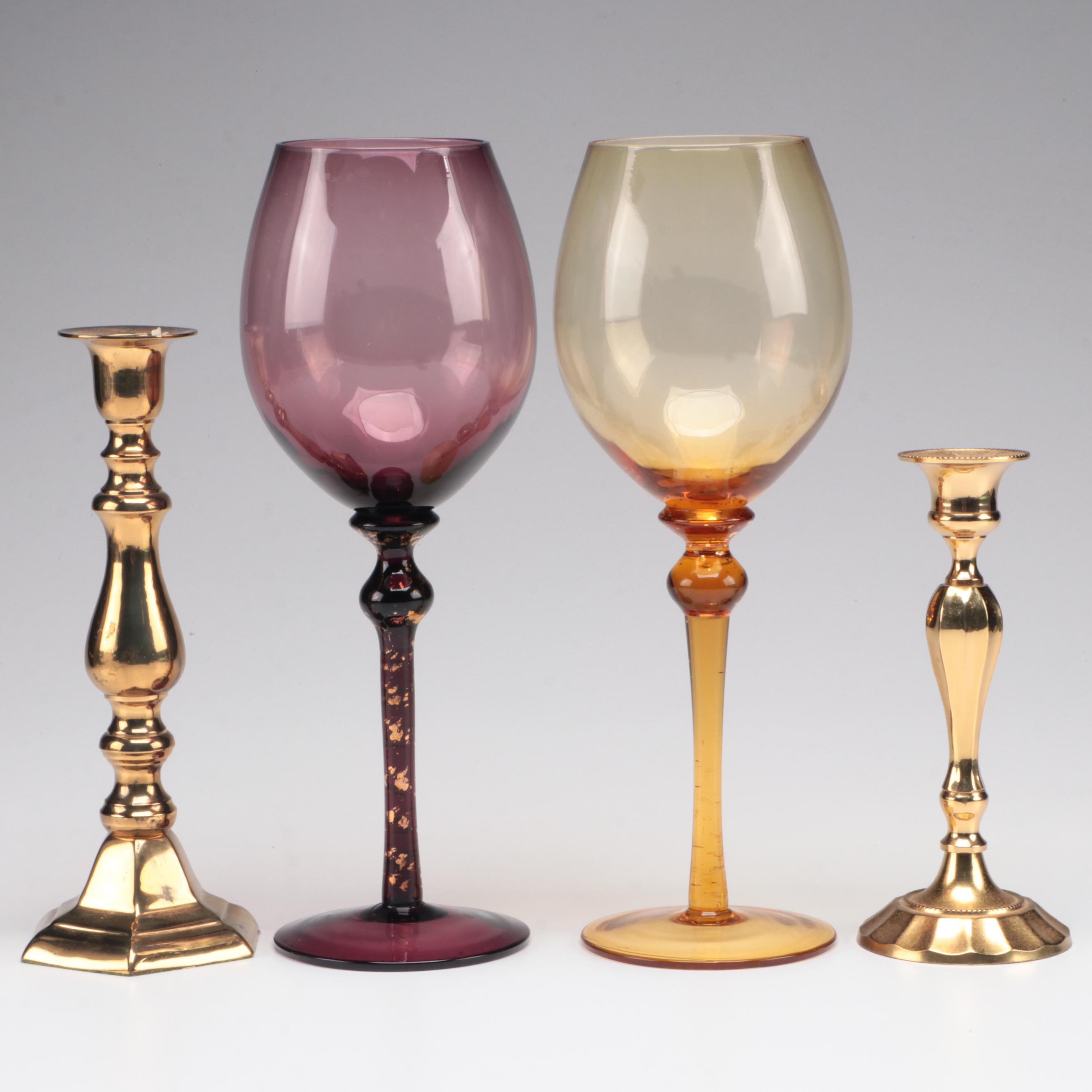 Glass Votive Holders with Brass Candlesticks