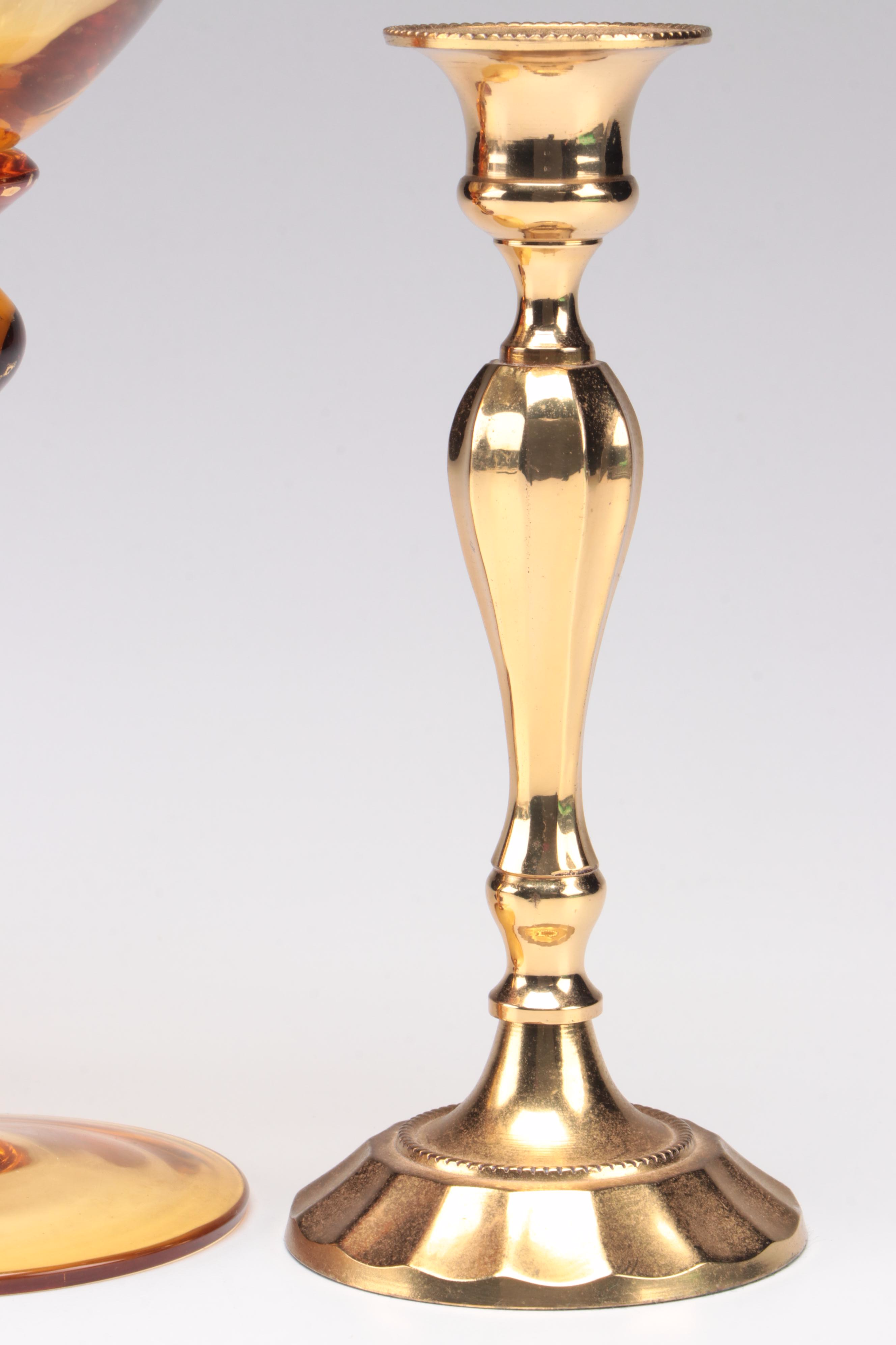 Glass Votive Holders with Brass Candlesticks