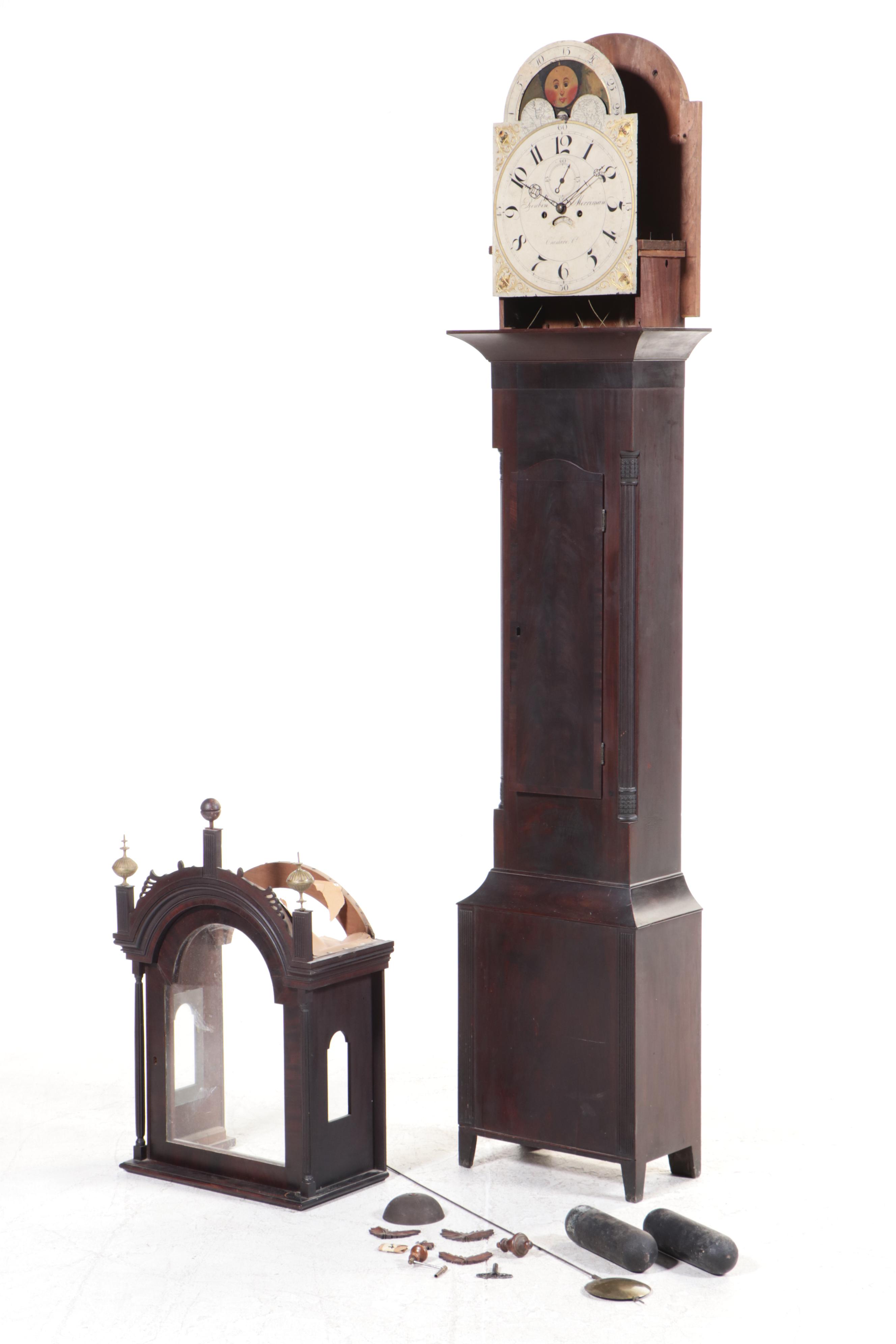 Reuben Merriman Federal Mahogany Tall Case Clock, Late 18th/ Early 19th Century
