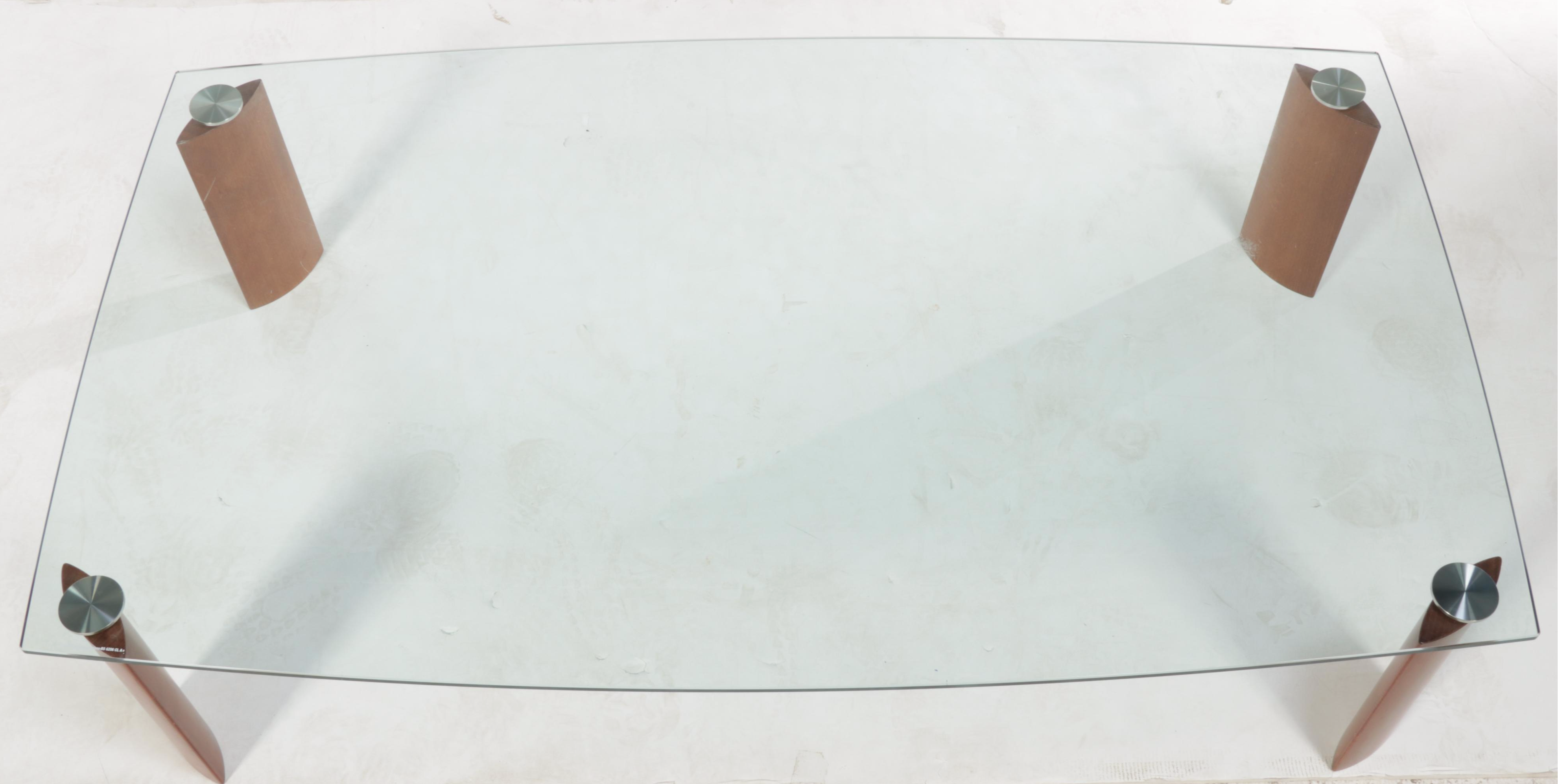 Natuzzi Italian Modern Tempered Glass and Walnut Coffee Table