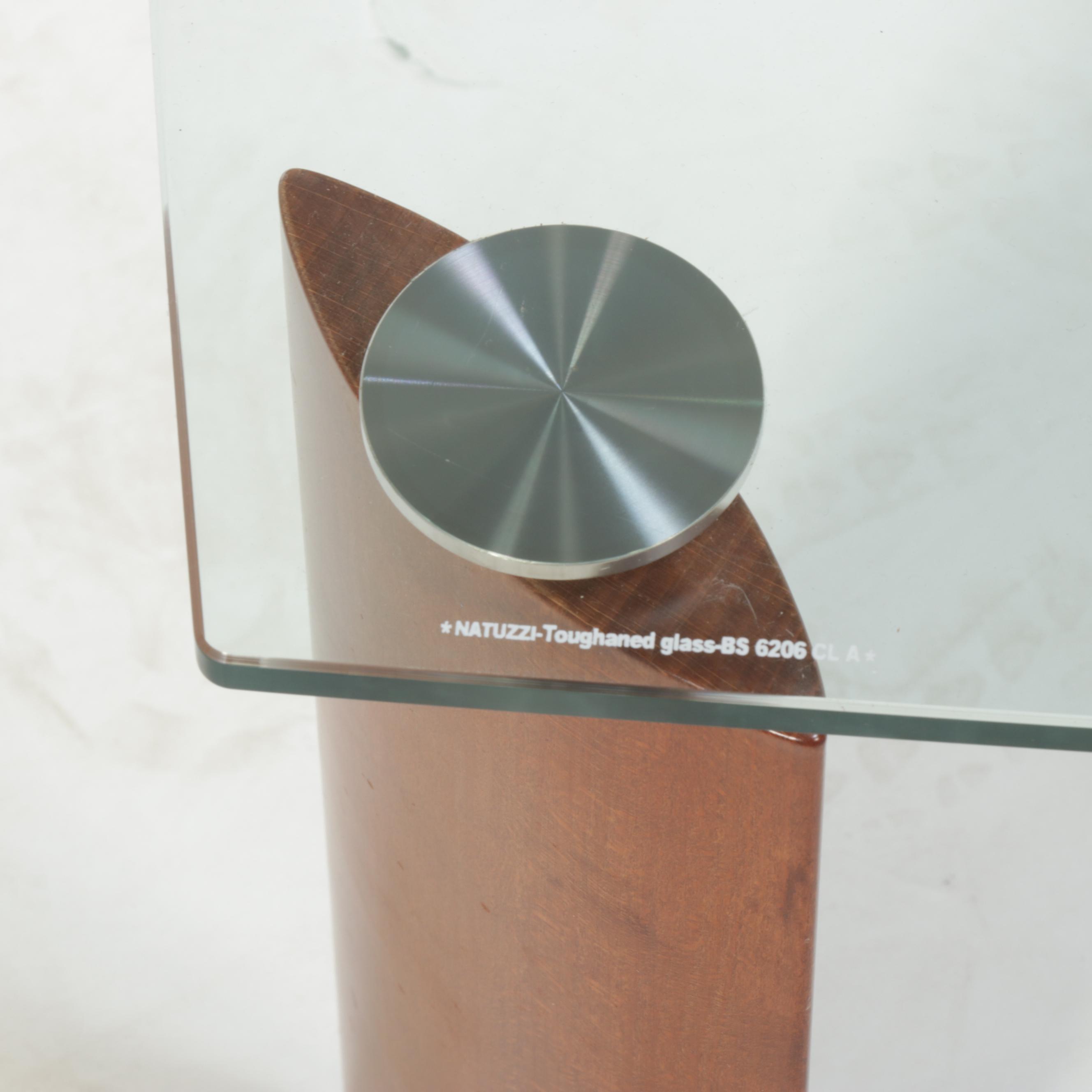 Natuzzi Italian Modern Tempered Glass and Walnut Coffee Table