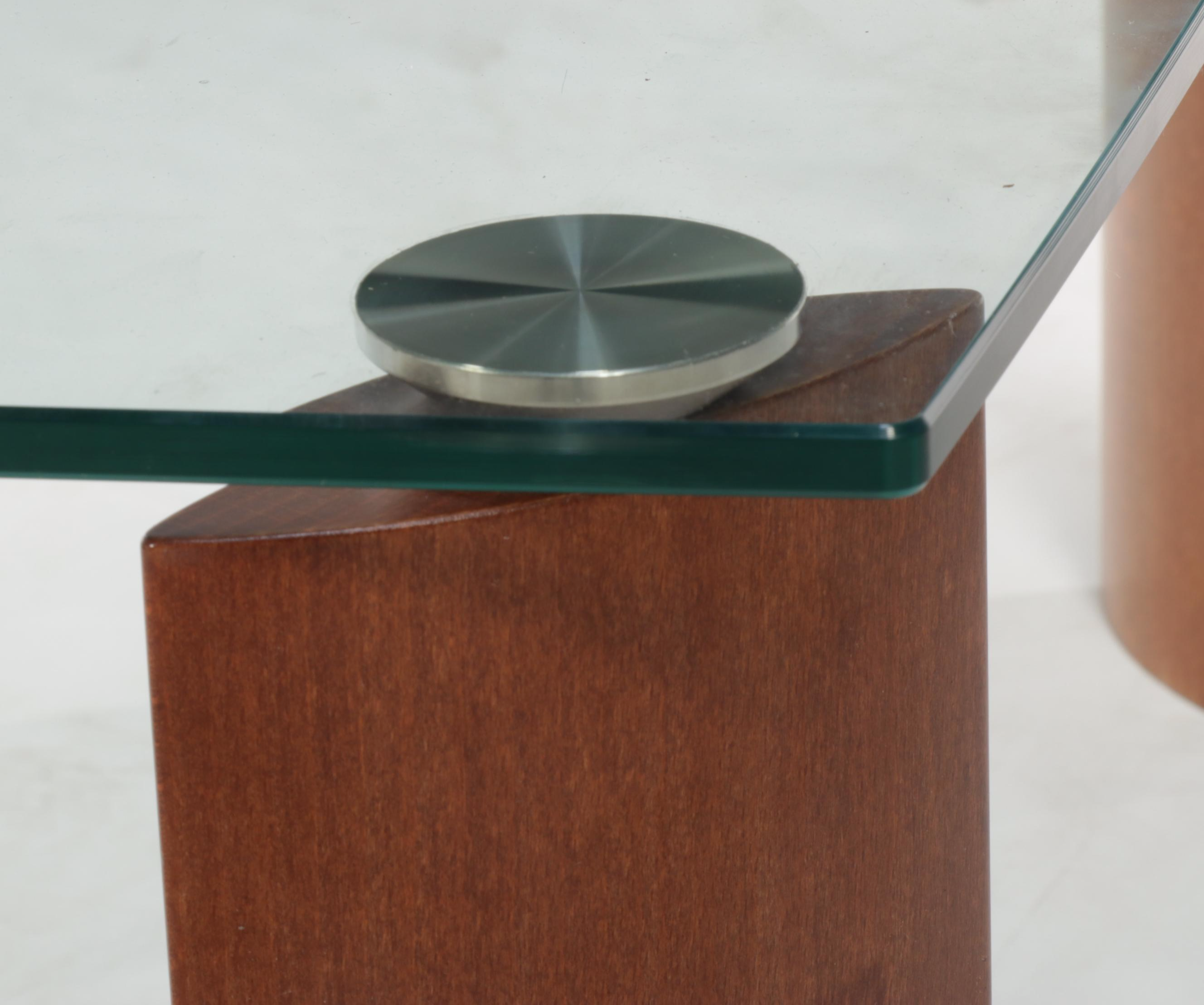 Natuzzi Italian Modern Tempered Glass and Walnut Coffee Table