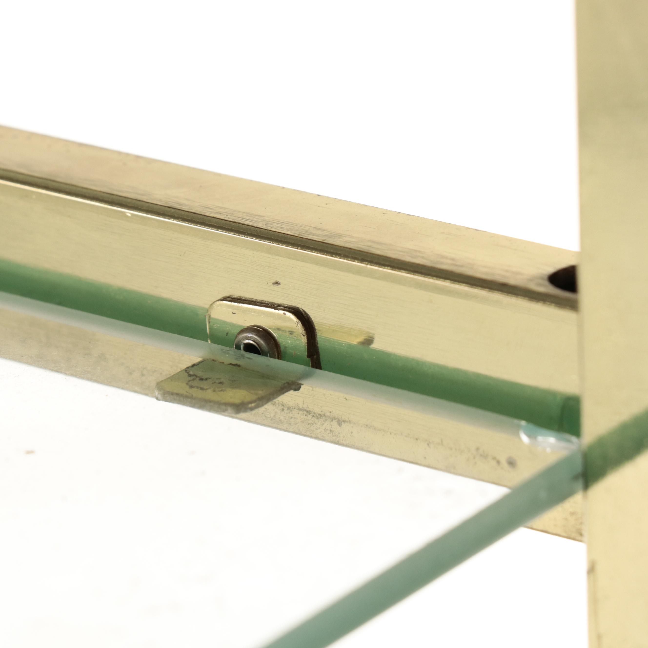 Pair of Modernist Brass-Patinated Metal and Glass Étagères