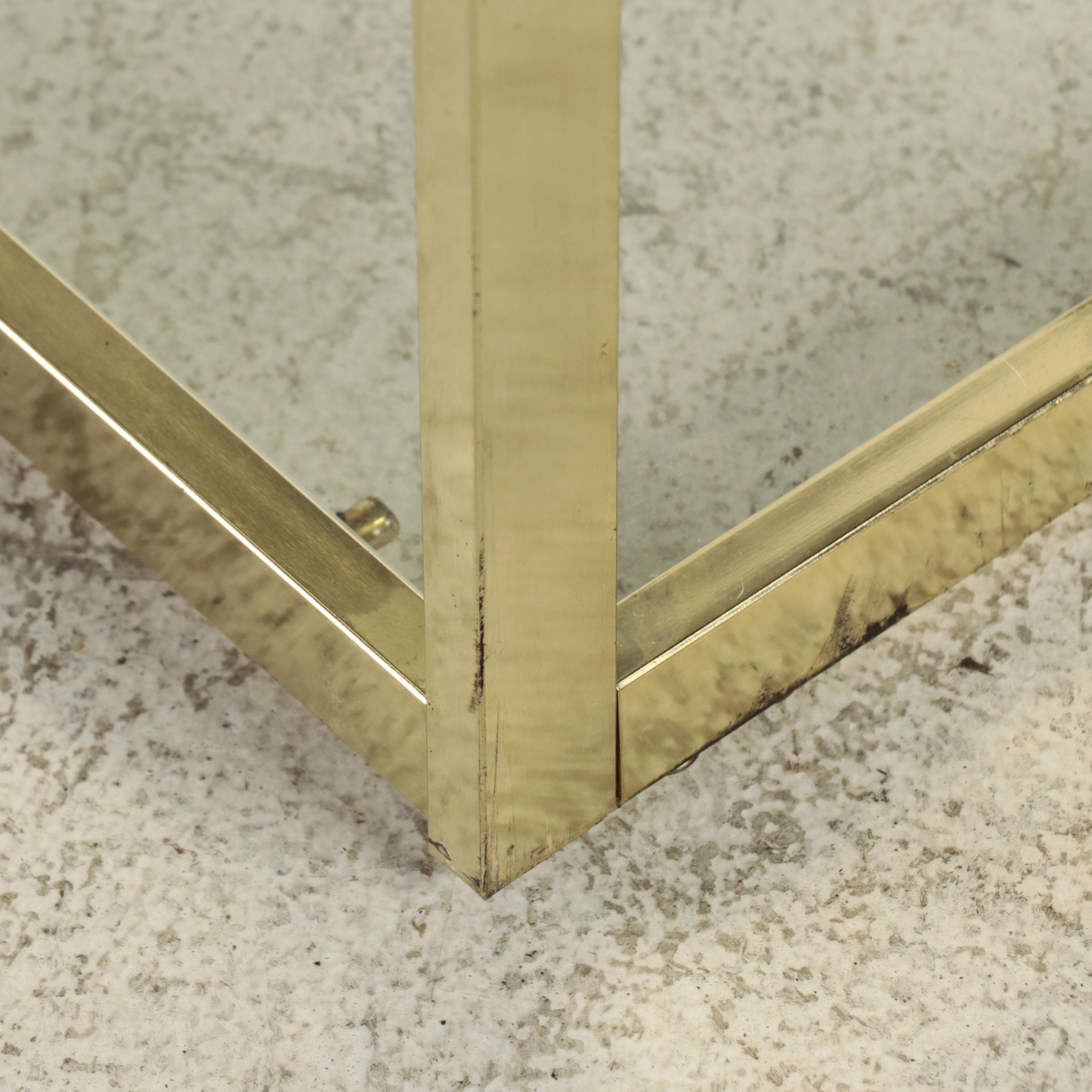 Pair of Modernist Brass-Patinated Metal and Glass Étagères